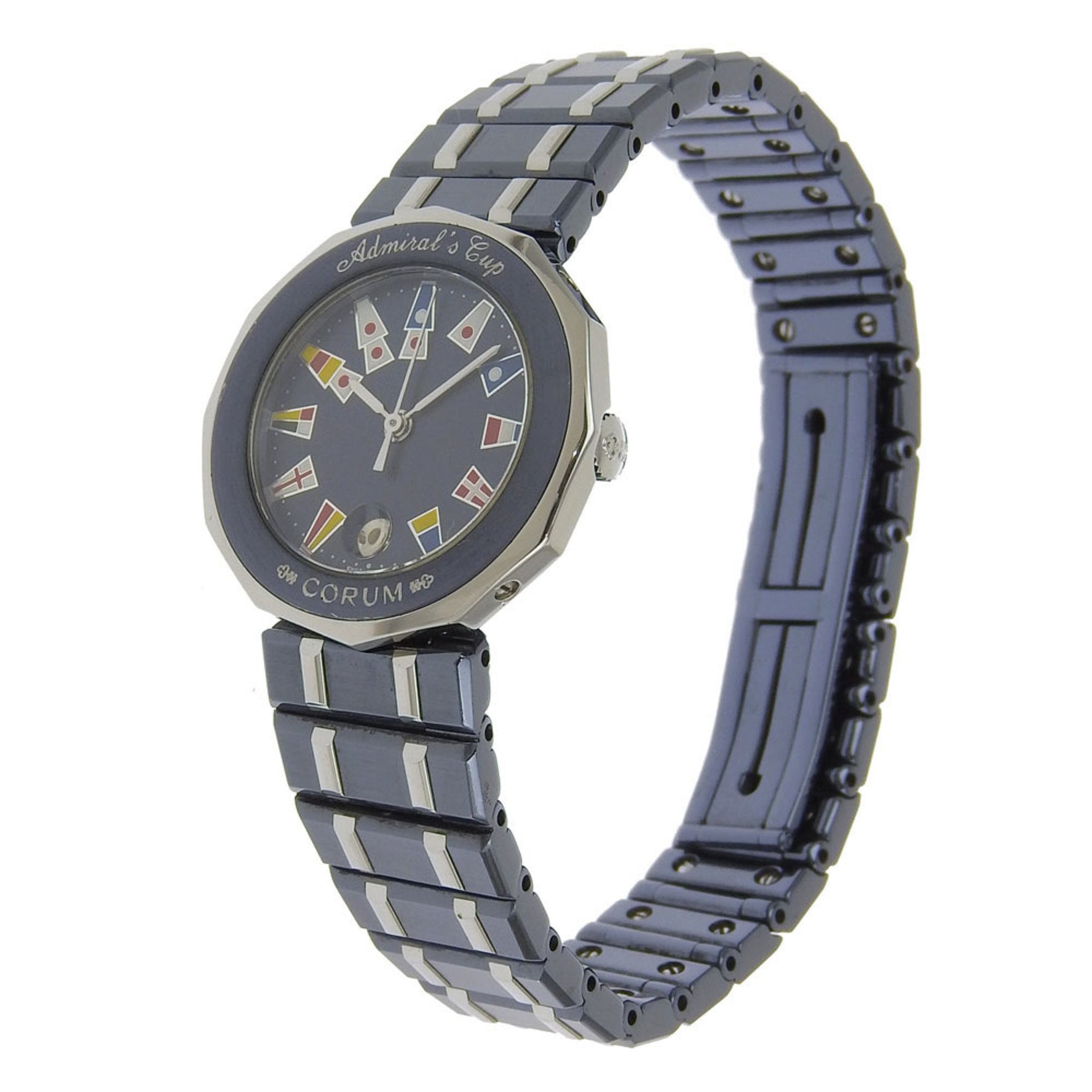 Corum Admiral's Cup Watch Stainless Steel x Gun Blue Quartz Analog Display Navy Dial Admirals Ladies