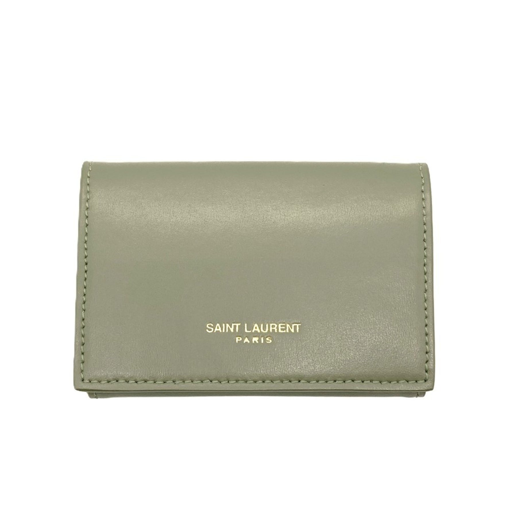 Saint Laurent SAINT LAURENT Compact Wallet Tri-fold Leather Khaki