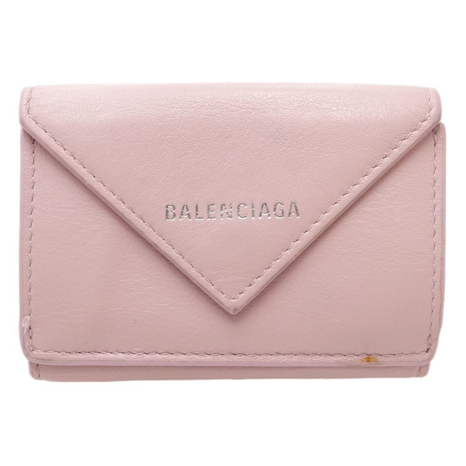 BALENCIAGA Paper Mini Wallet Trifold Smooth Leather Light Rose