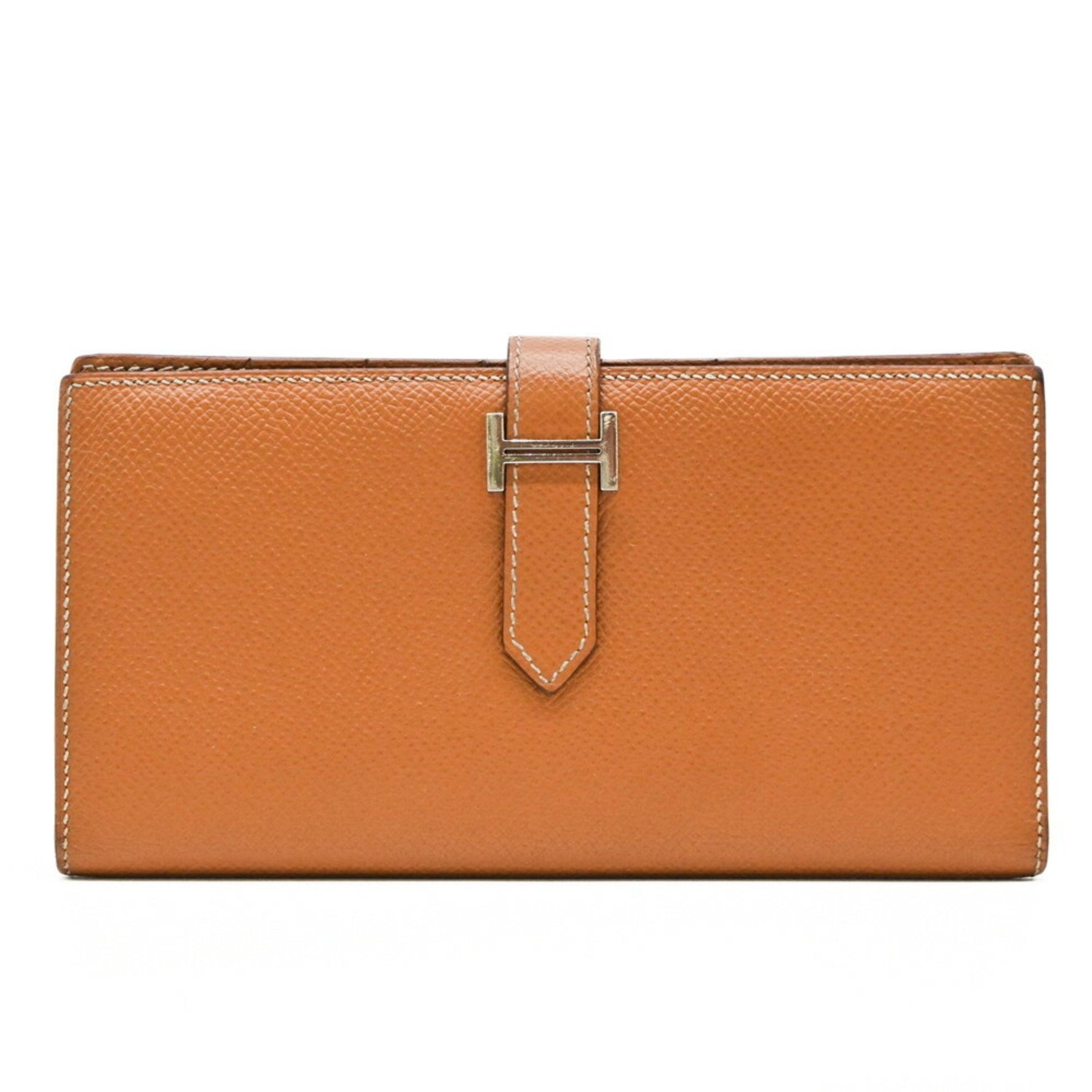 HERMES Bearn Soufflet Long Wallet Epsom Leather Brown #C