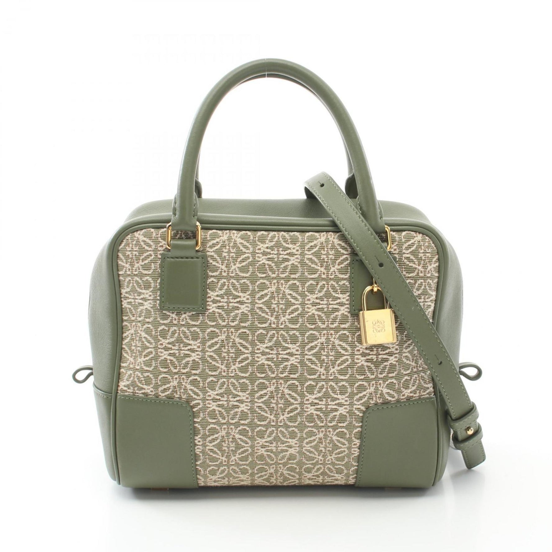 LOEWE Amazona 19 Handbag Bag Canvas Leather Women's Green Beige A039N10X02