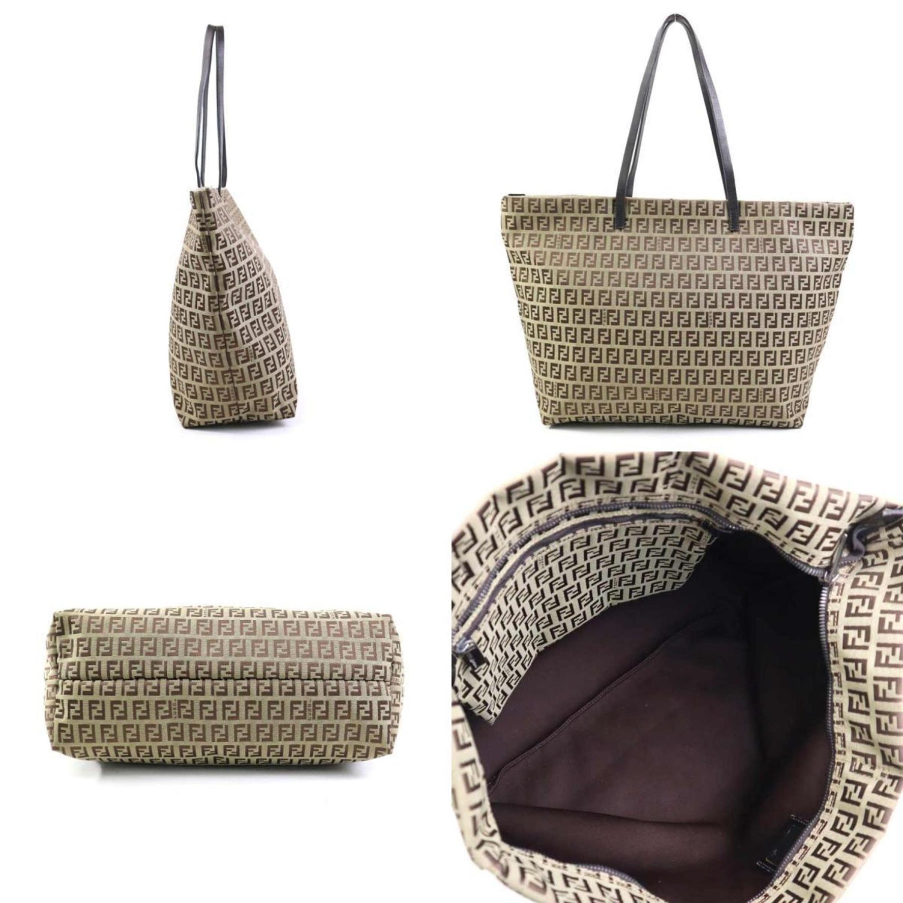 FENDI Shoulder Bag Tote Zucchino Canvas Leather