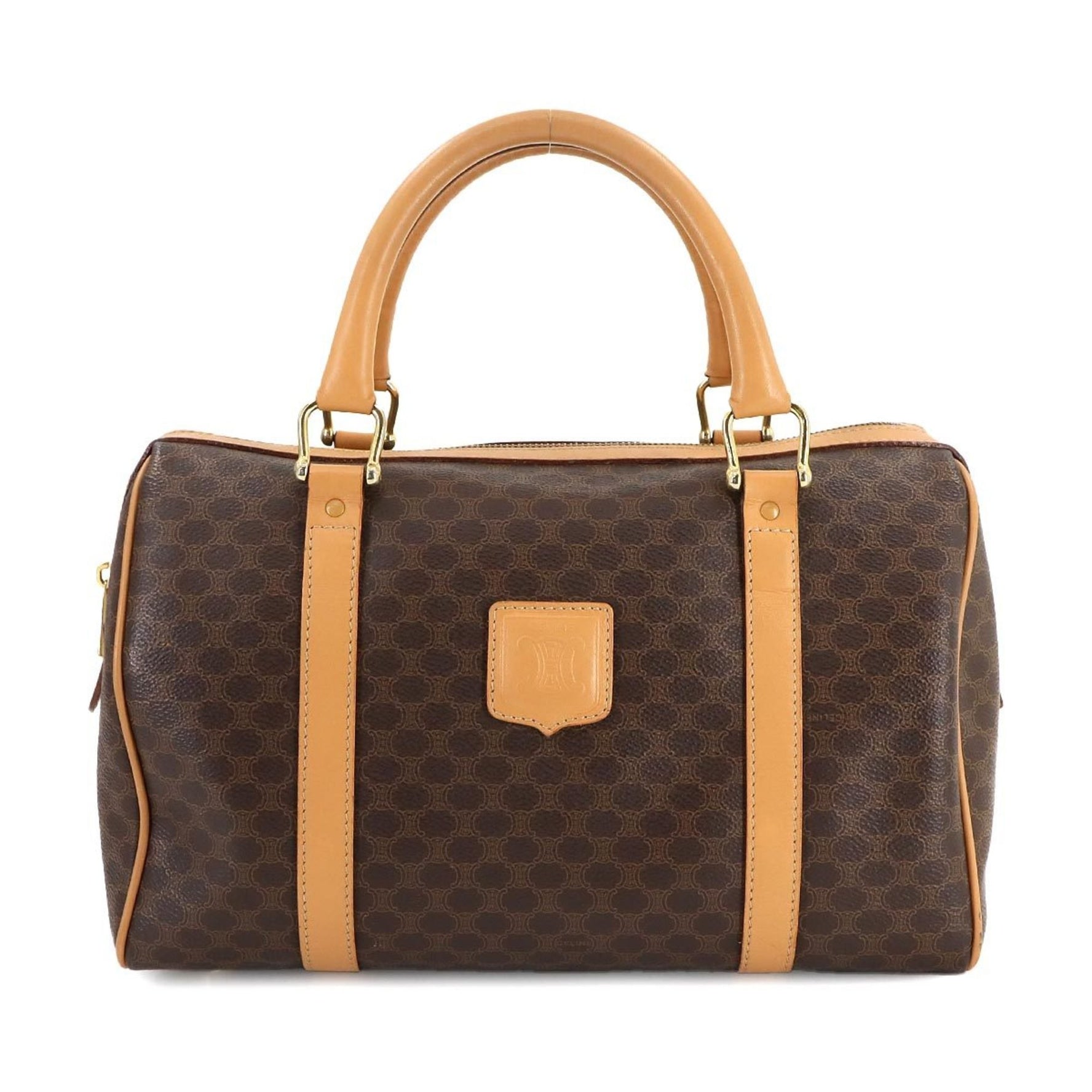 Celine Macadam Boston Handbag in Leather with Gold Hardware