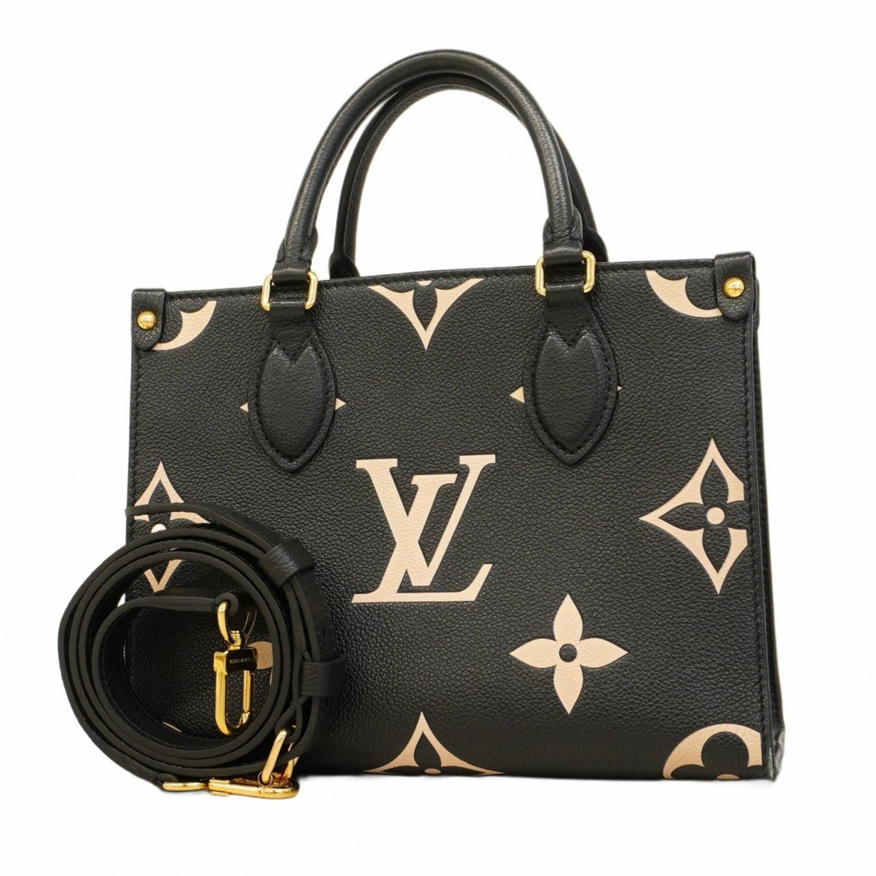 Louis Vuitton Monogram Empreinte Two-Tone On-the-Go PM Handbag M45659 Black/Beige Women's