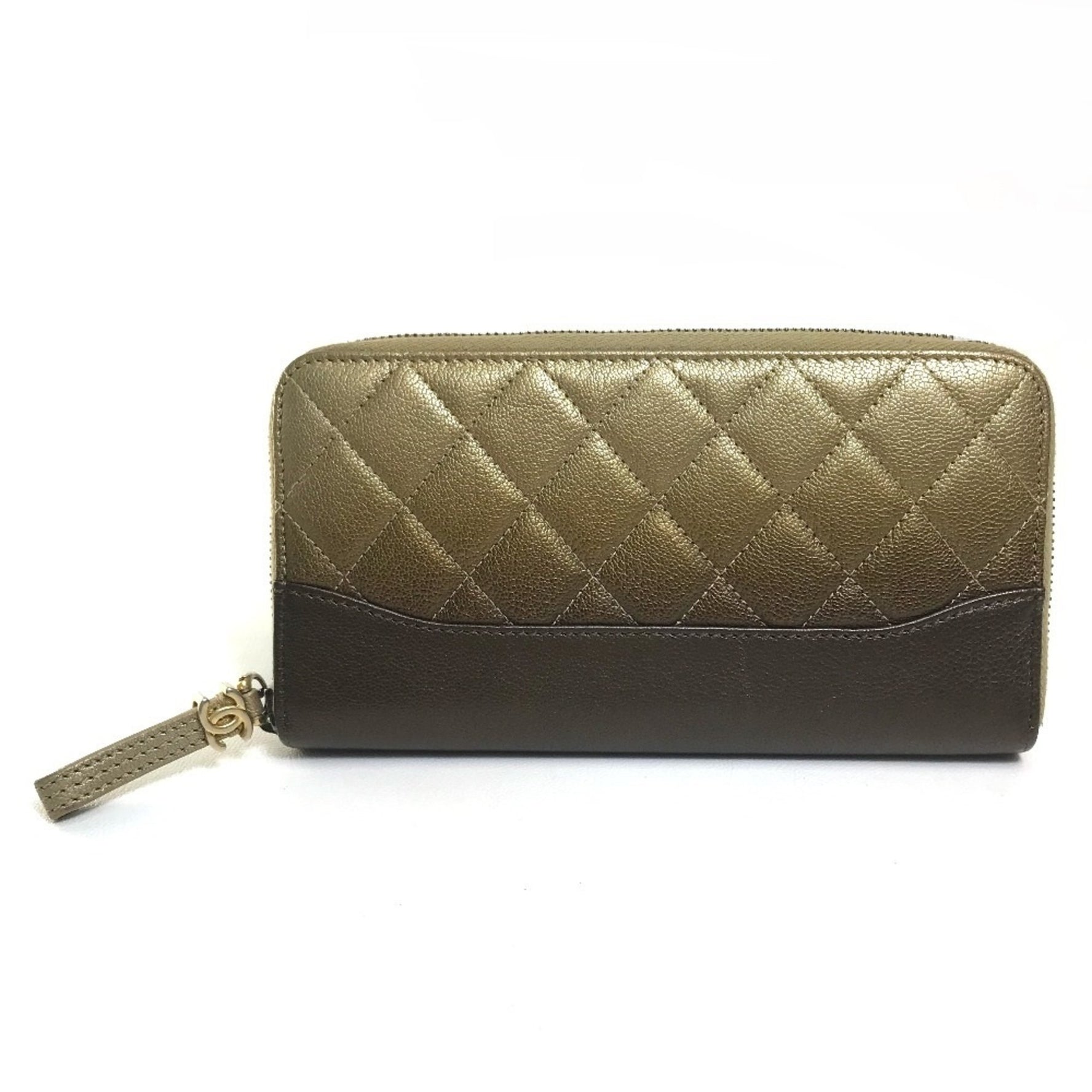 CHANEL Gradient Matelasse Round Zip Long Wallet in Lambskin, Gold and Brown
