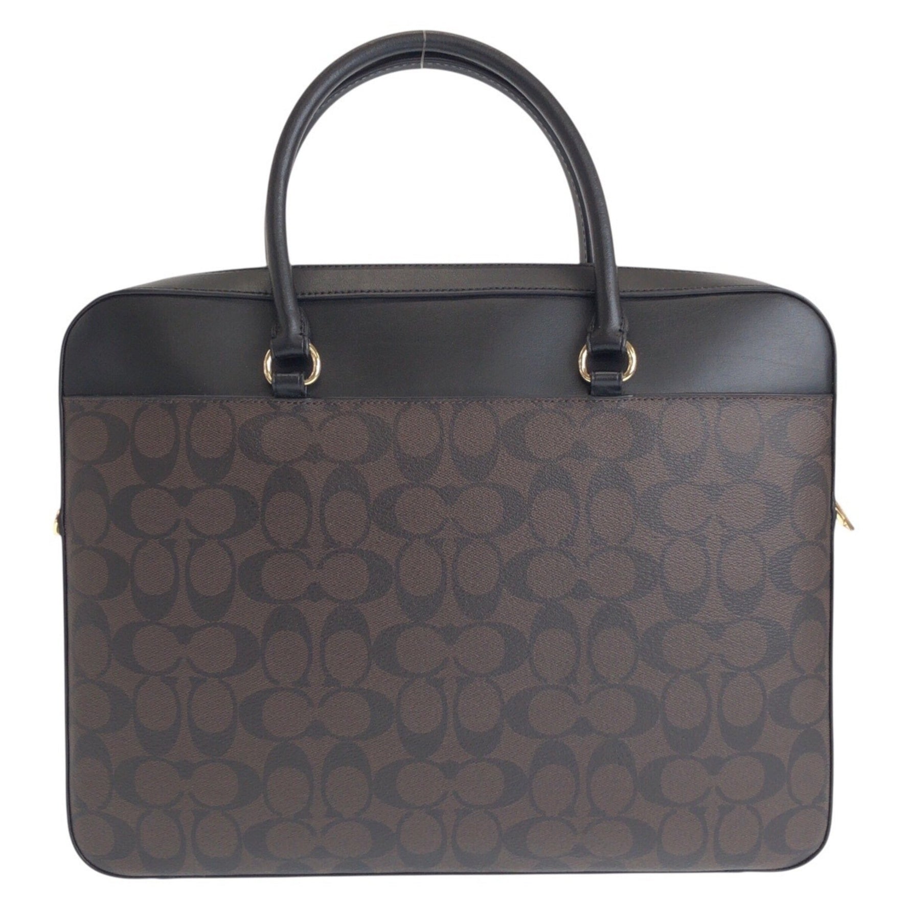 COACH Signature Brown, Black, and Gold Hardware Leather Business Briefcase