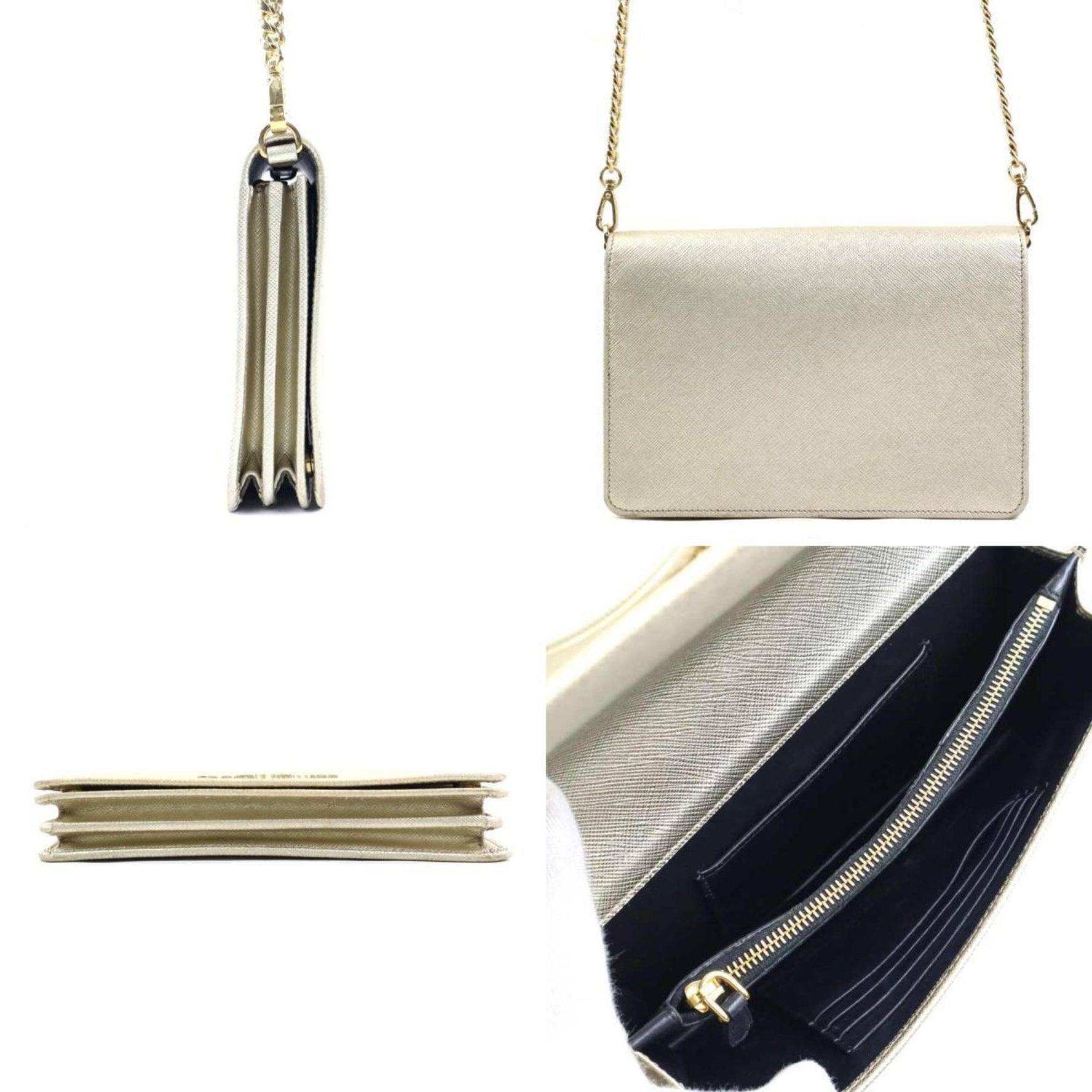 Prada Shoulder Bag with Chain Wallet, Leather, Metal, and