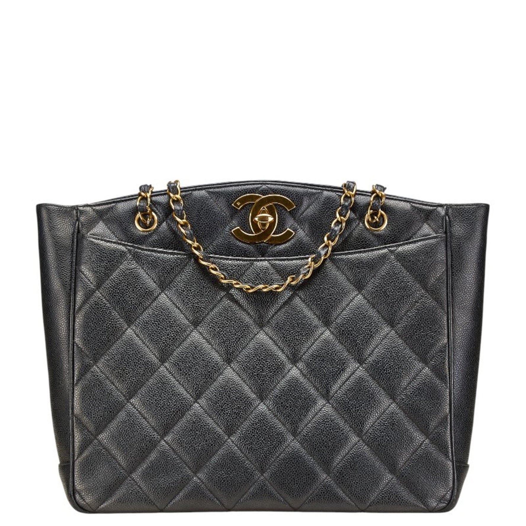 CHANEL Matelasse Coco Mark Chain Tote Bag, One-Shoulder Caviar Skin