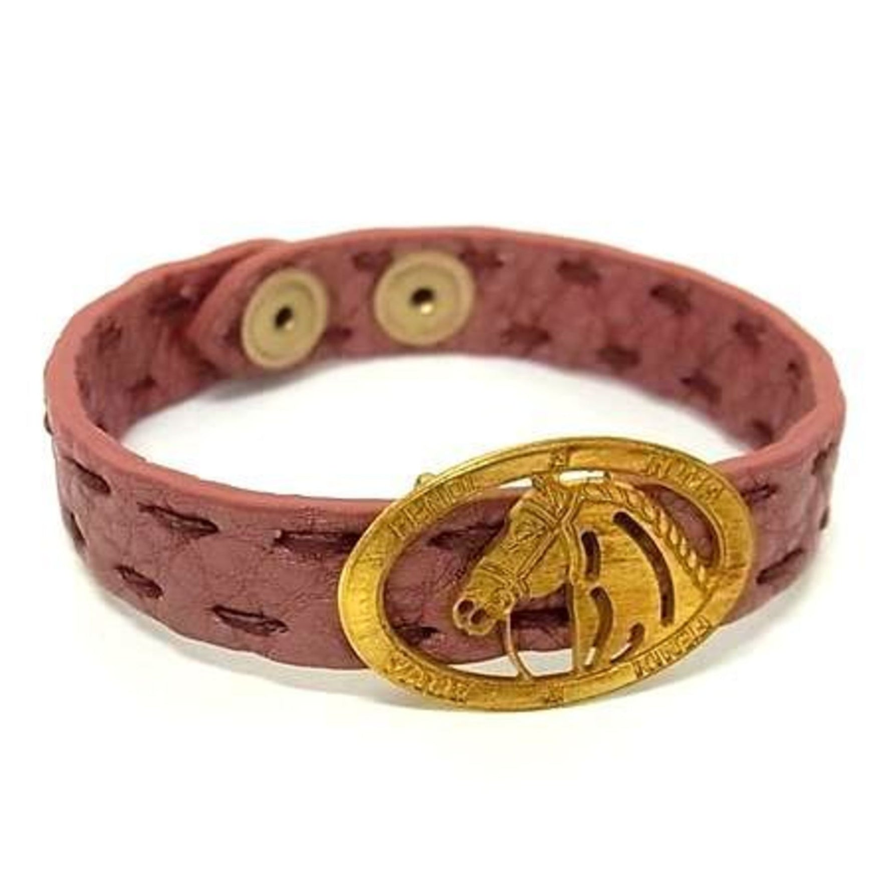 FENDI Selleria Bracelet in Pink Gold and Leather with Horse Motif