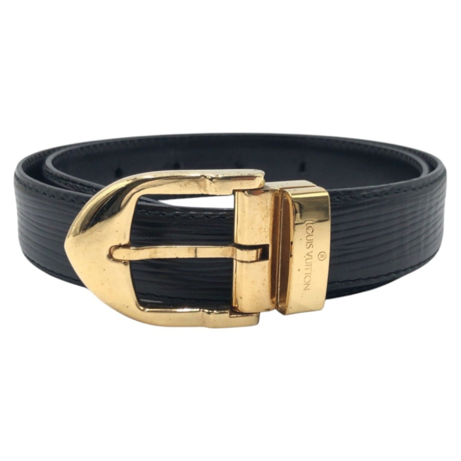 LOUIS VUITTON Epi Santur 85cm 34 inch Black and Gold Leather Metal Belt M6832