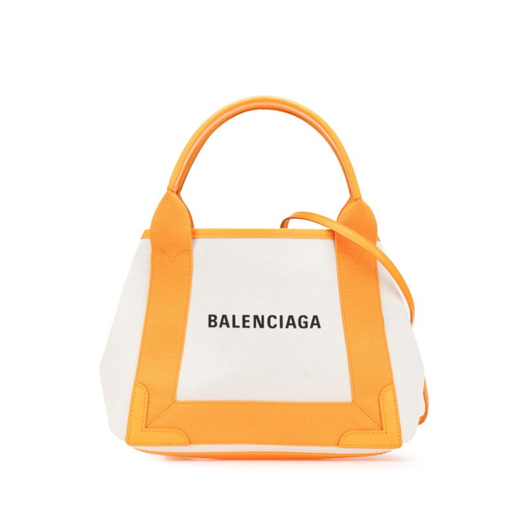 Balenciaga Navy Cabas XS Handbag/Shoulder Bag, Beige/Orange Canvas and Leather