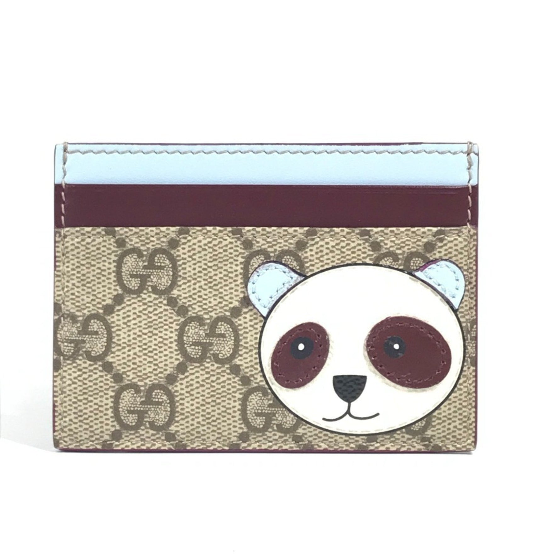 GUCCI GG Supreme Logo Panda Business Card Case/Pass Case, Canvas and Leather, Men's/Women's, Like New