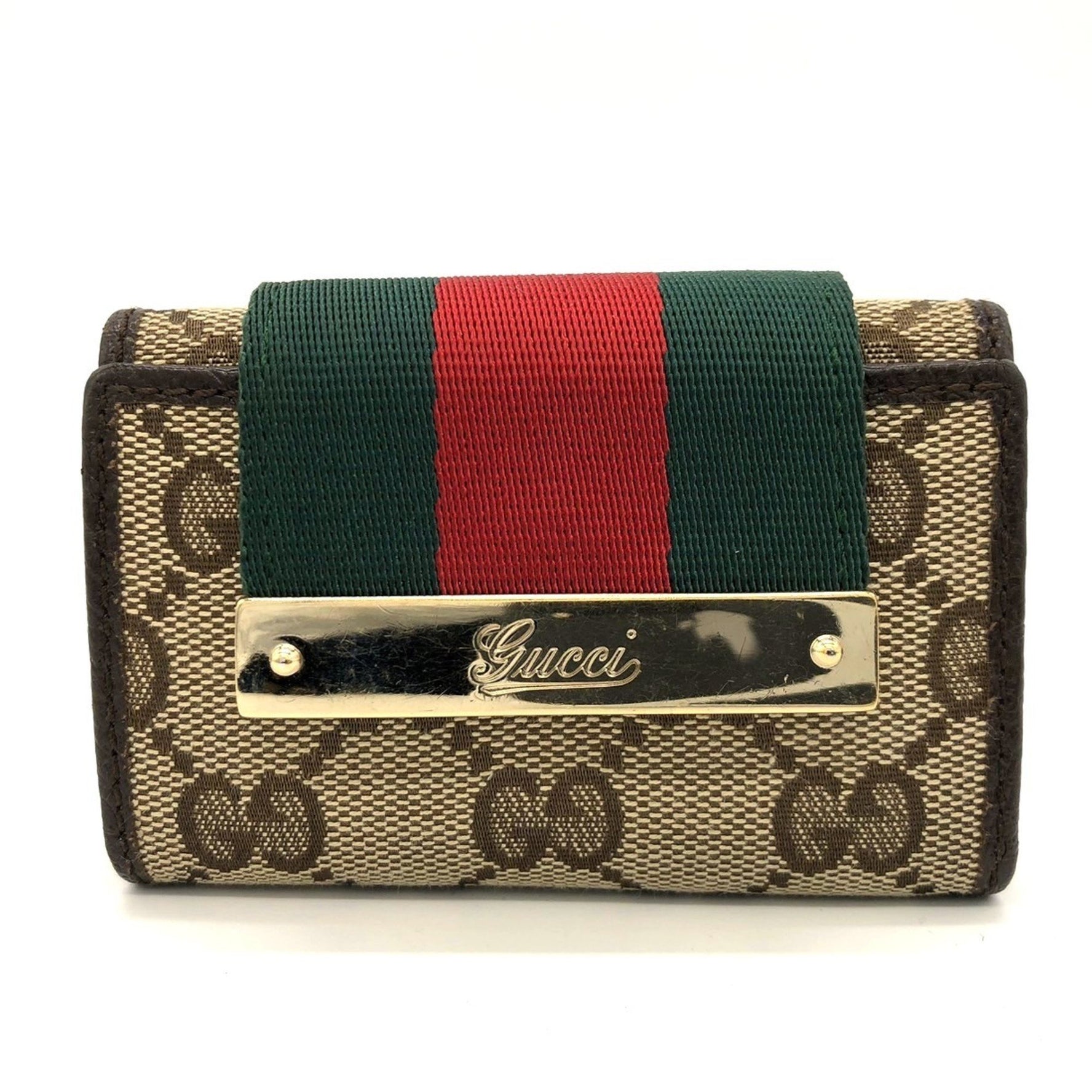 GUCCI Key Case GG Canvas Leather Sherry Line Men's