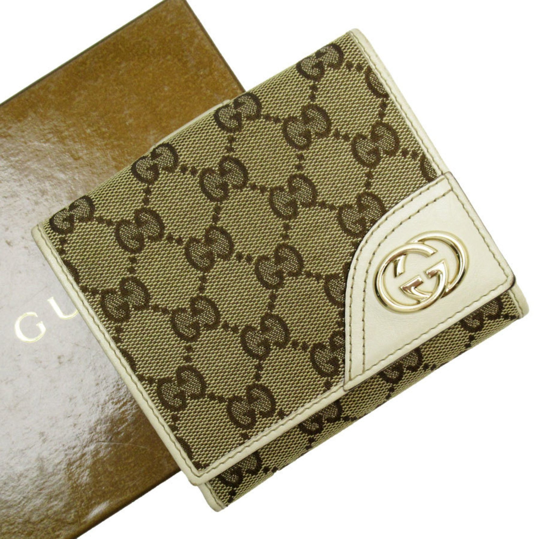 GUCCI Bi-fold wallet GG canvas leather brown x ivory men's women's t19554i