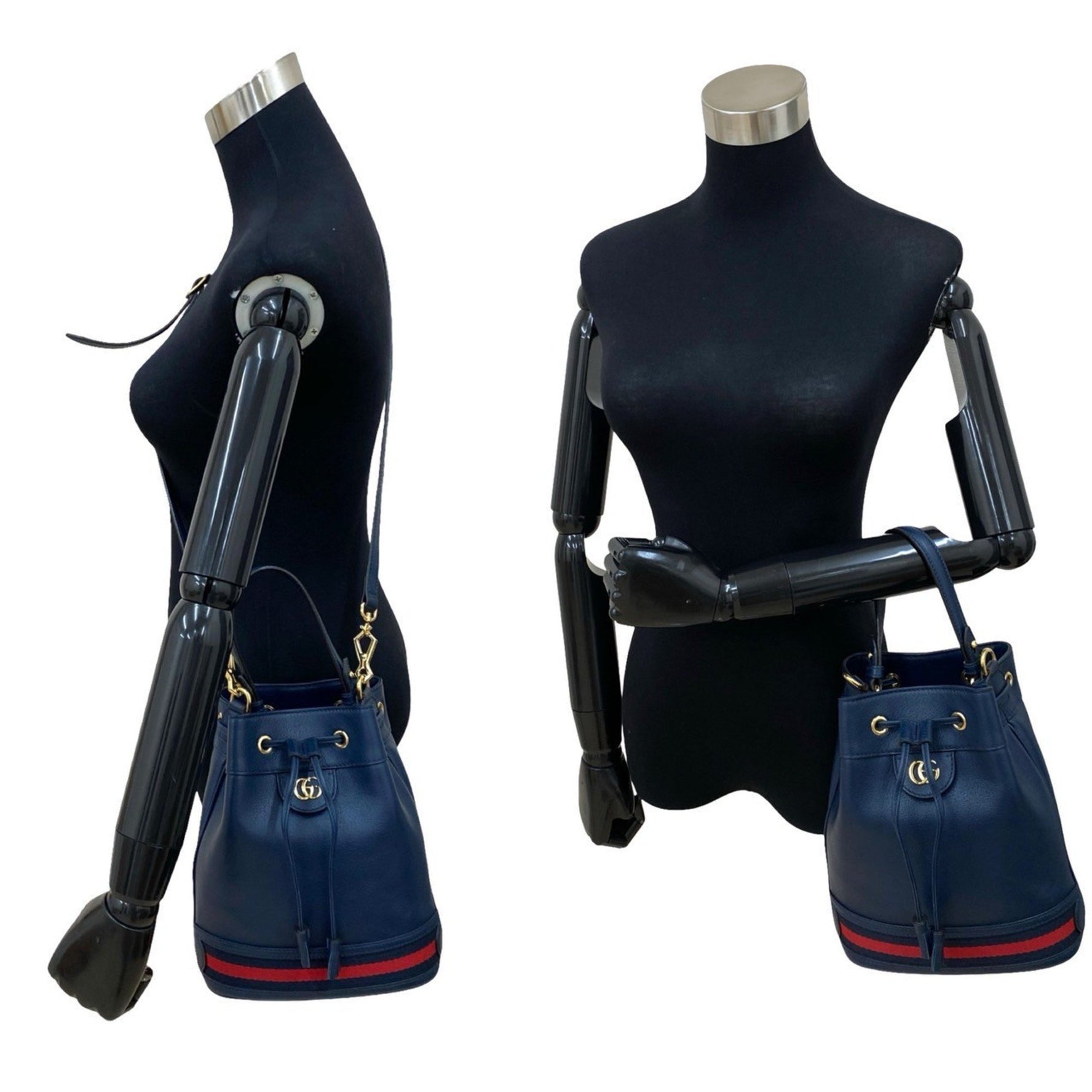 GUCCI Ophidia Small Bucket, Sherry Line, GG Logo, Hardware, Leather, Shoulder Bag/Handbag, Navy Blue