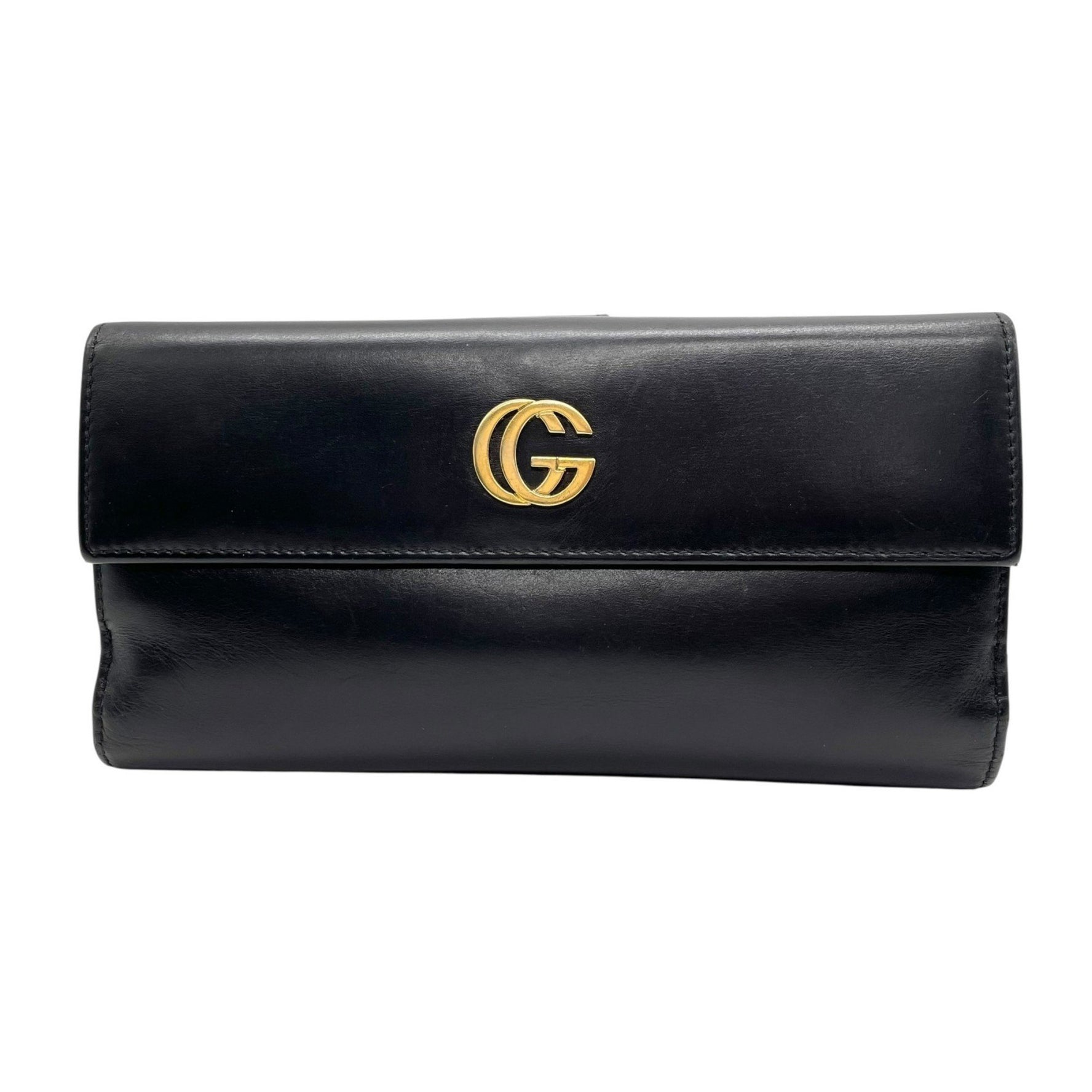 GUCCI GG Marmont Long Wallet with Double G Closure, Leather, Gold Hardware