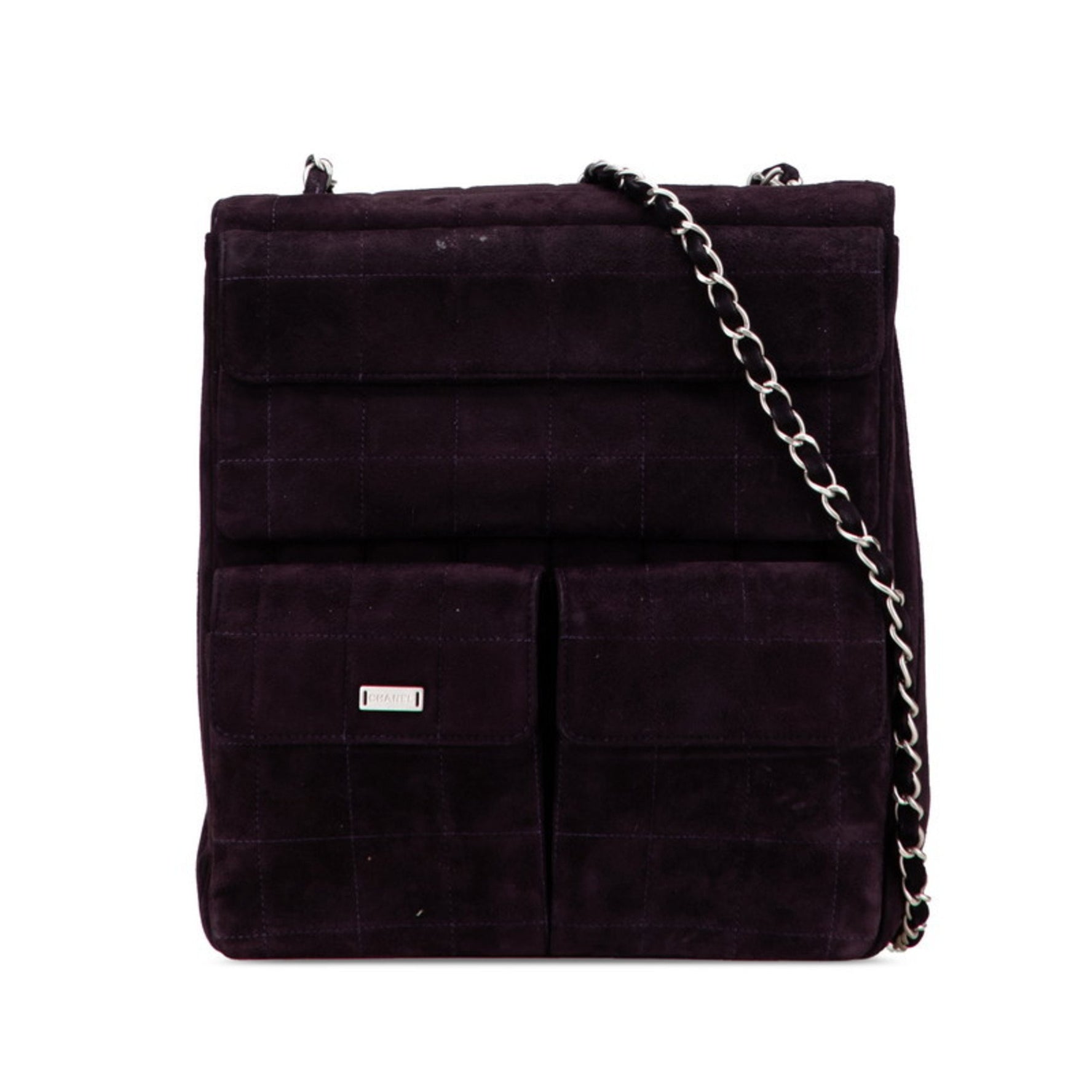 Chanel Chocobar Chain Shoulder Bag in and Silver Suede