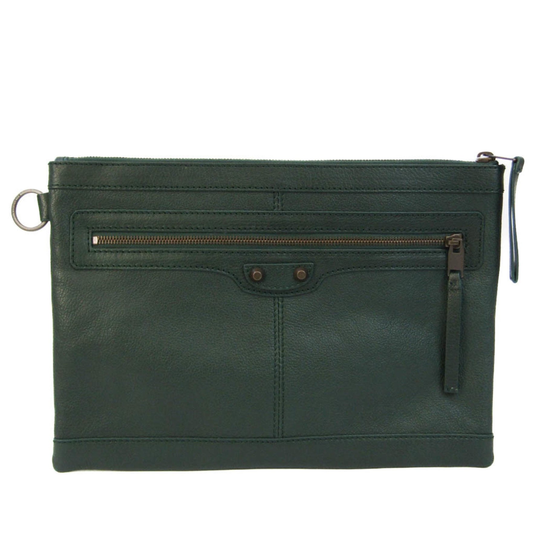 Balenciaga Classic Clip M Men,Women Leather Clutch Bag Dark Green