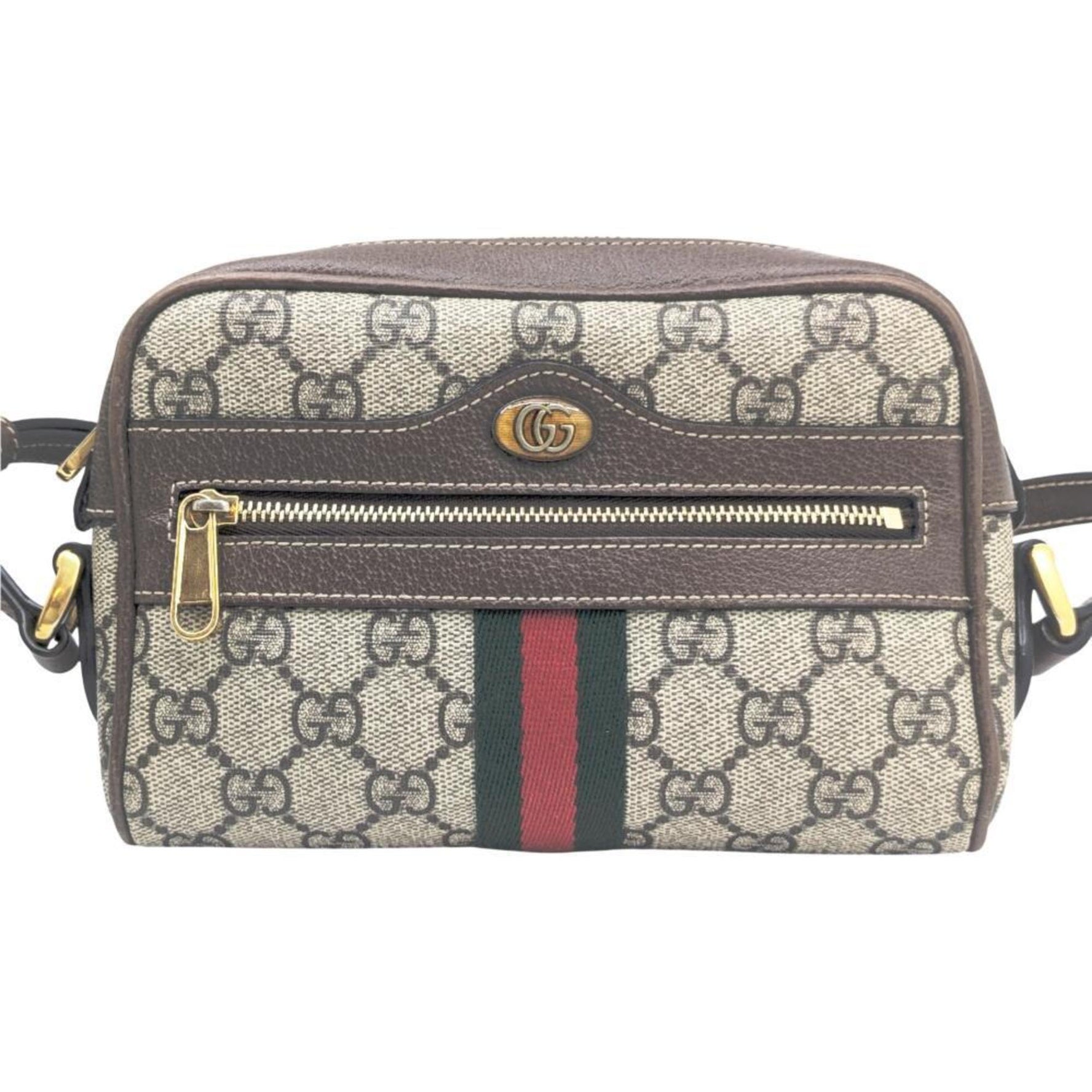 GUCCI Ophidia GG Supreme Sherry Line Mini Shoulder Bag/Pochette in Beige, Mocha Brown, and Leather (517350) for Women