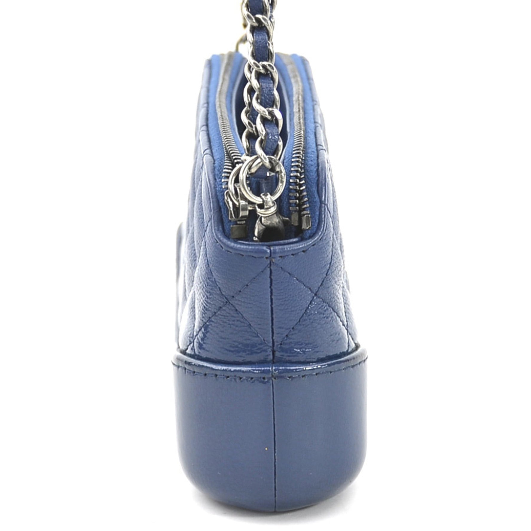 CHANEL Shoulder Bag Gabriel Leather Enamel Navy Blue Silver Gold