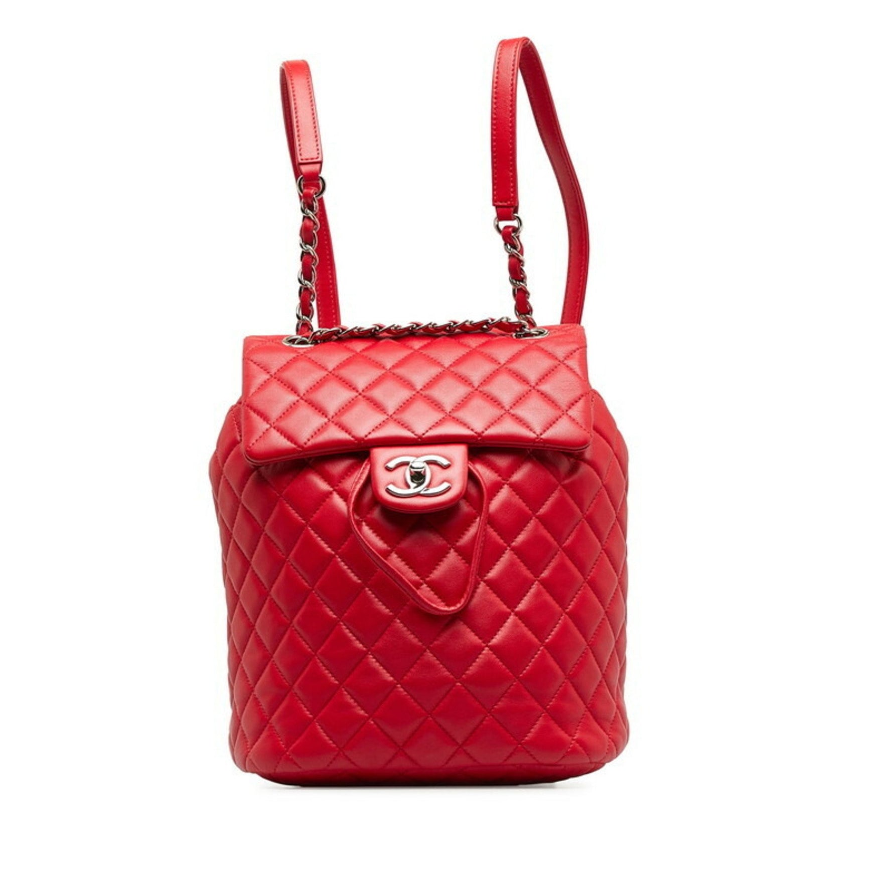 Chanel Matelasse Coco Mark Chain Backpack Red Lambskin