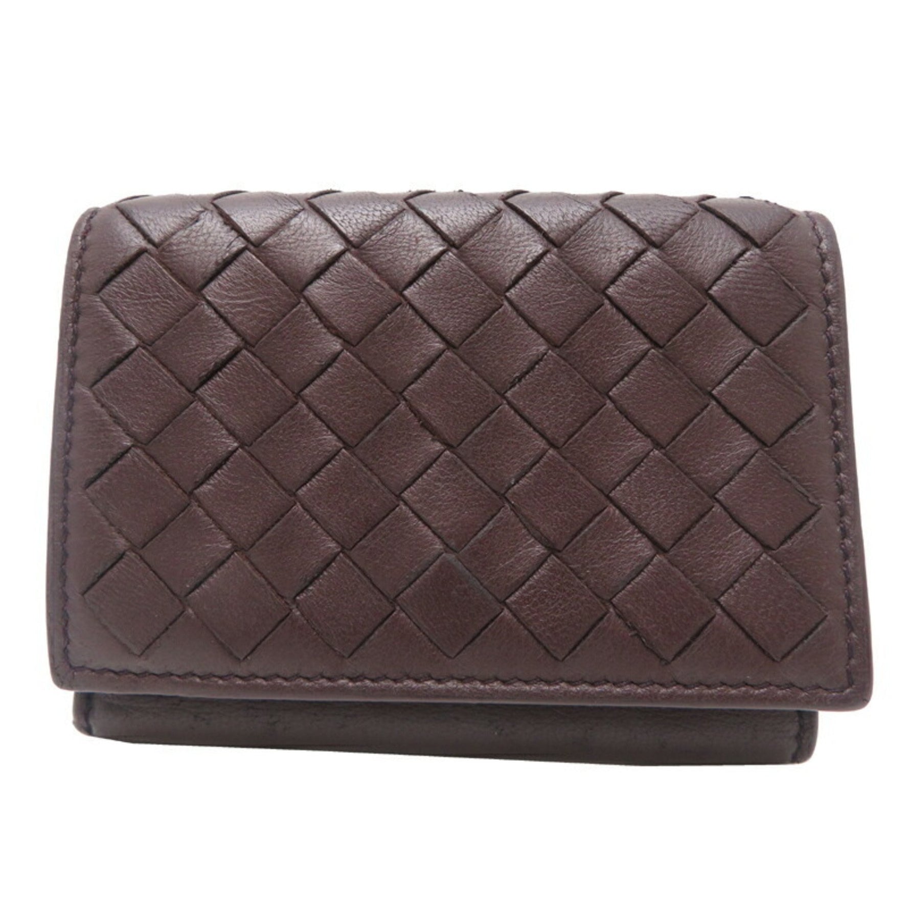 Bottega Veneta Treciato Compact Wallet Tri-fold Leather in Bordeaux (Brown)