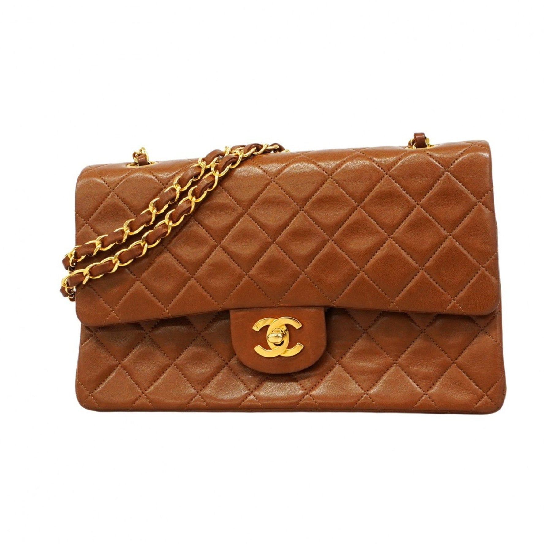 Chanel Matelasse Shoulder Bag with Double Flap and Chain, Lambskin, Brown, Women's