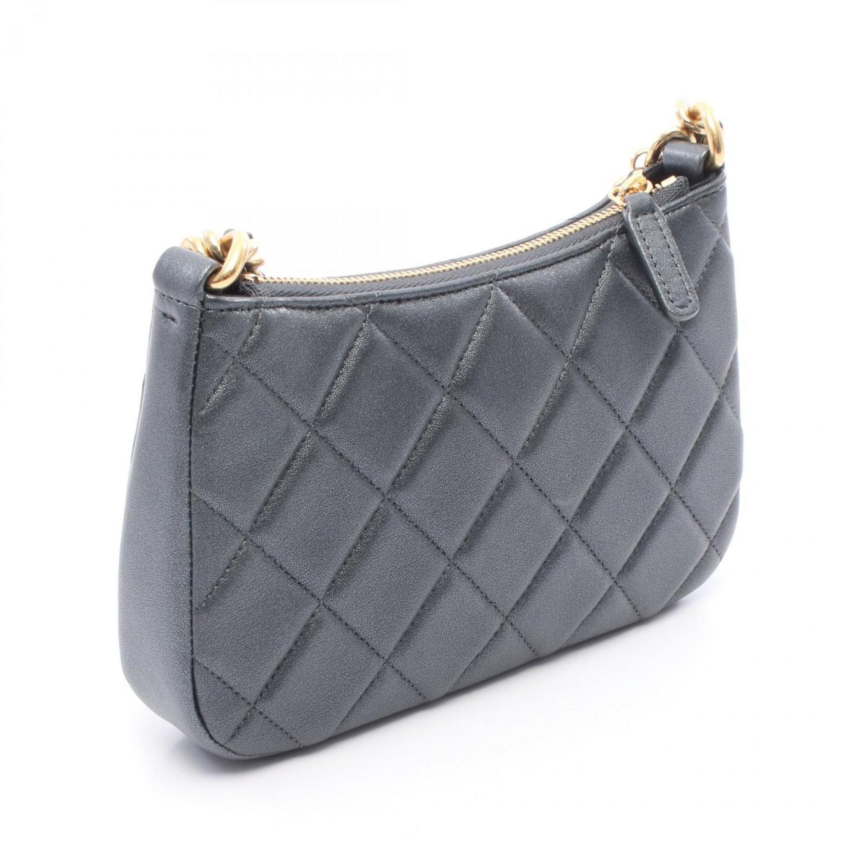 CHANEL Matelasse Coco Mark Shoulder Bag, Lambskin Leather, Women's, Gray, AP3847