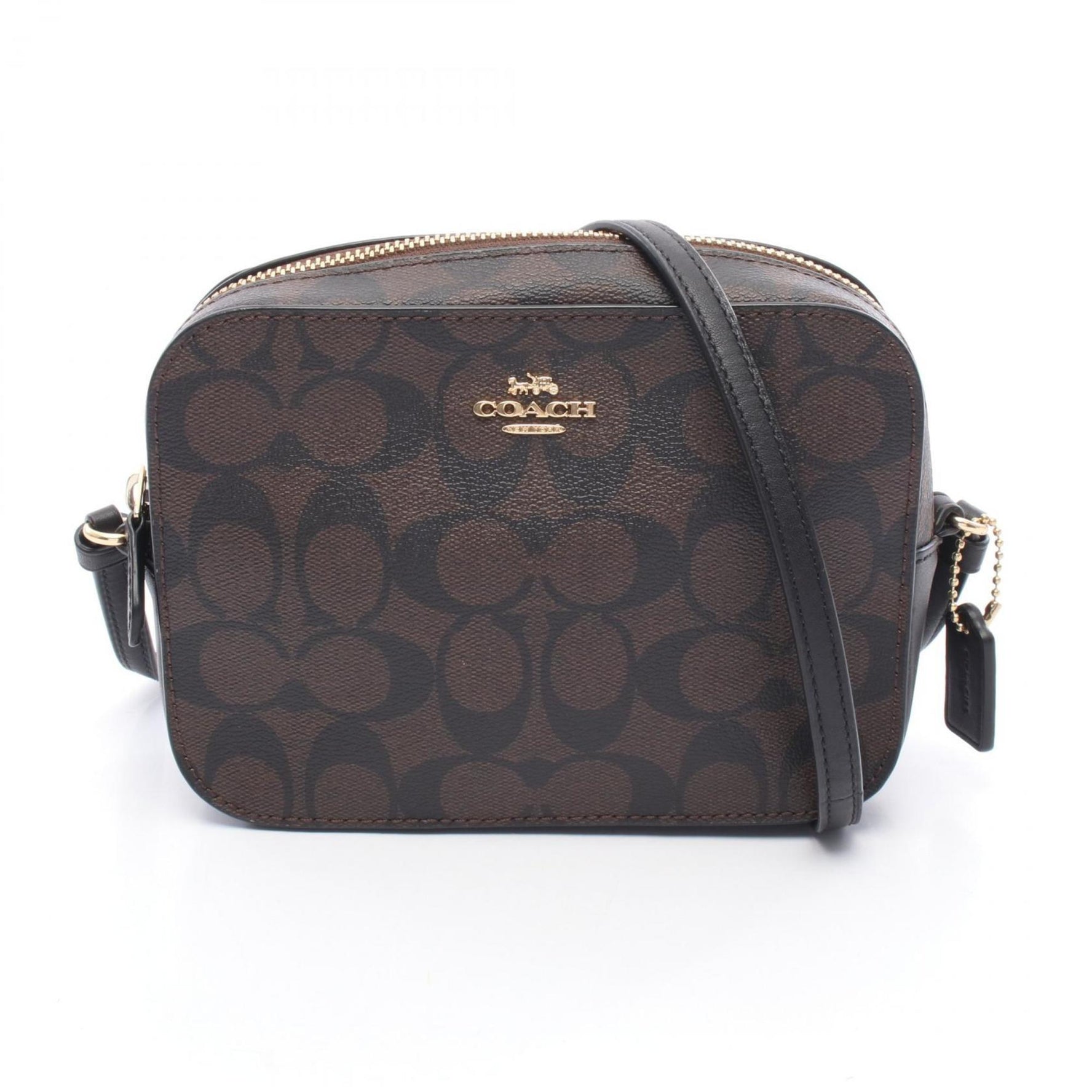 Coach Signature Mini Camera Bag, Shoulder Coated Canvas and Leather, Brown Black
