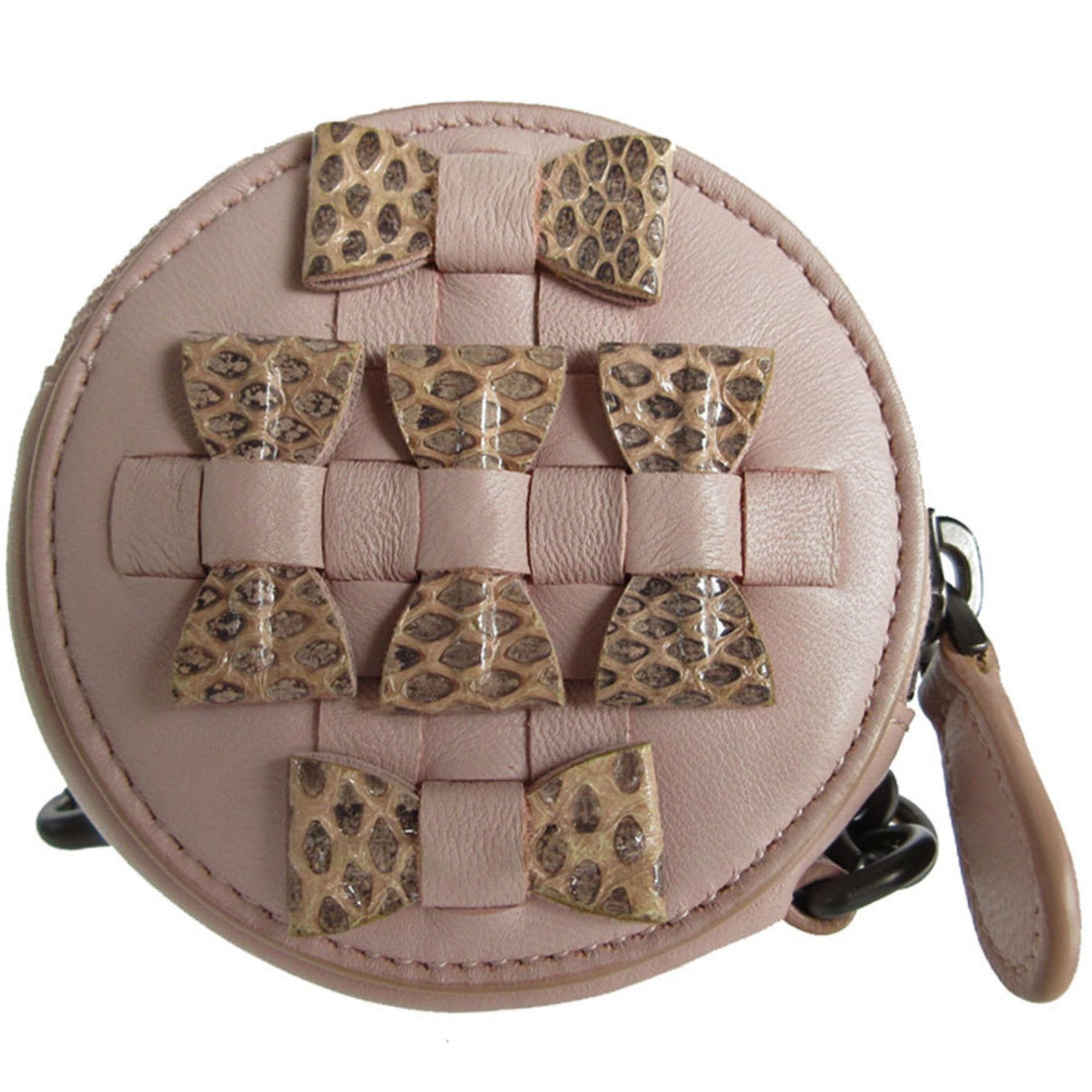 BOTTEGA VENETA Wallet/Coin Case Intrecciato Leather Metal Pink Beige