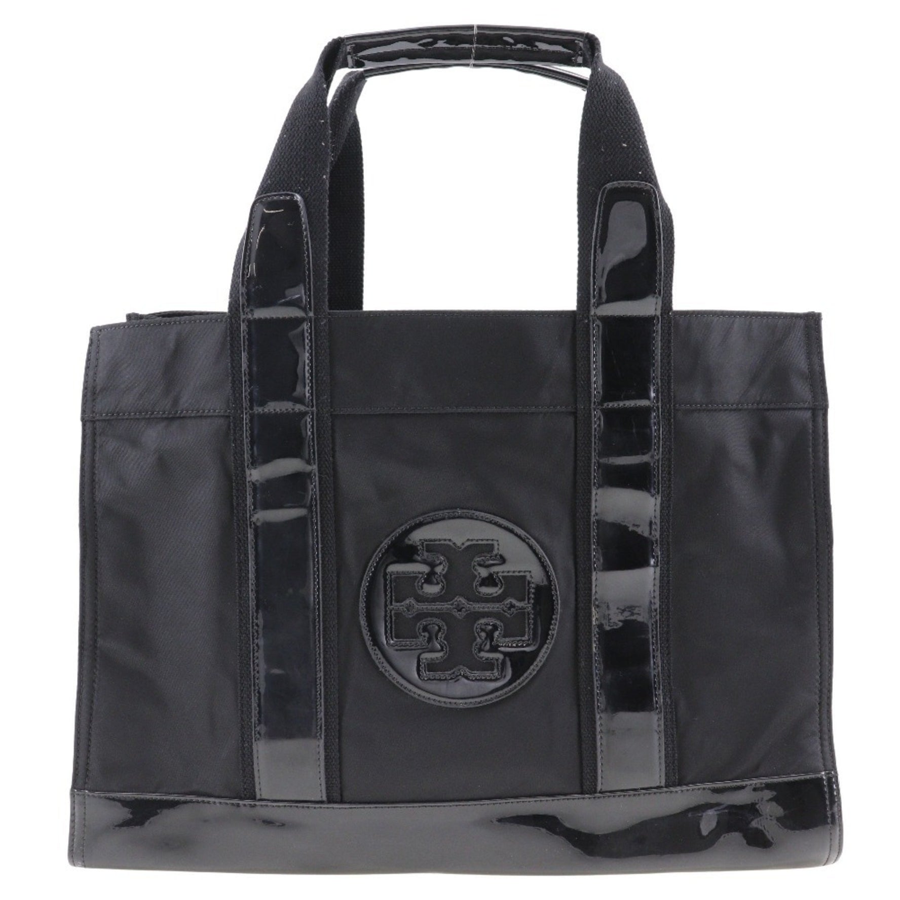 Tory Burch Tote Bag Handbag Nylon x Patent Leather Black Women's