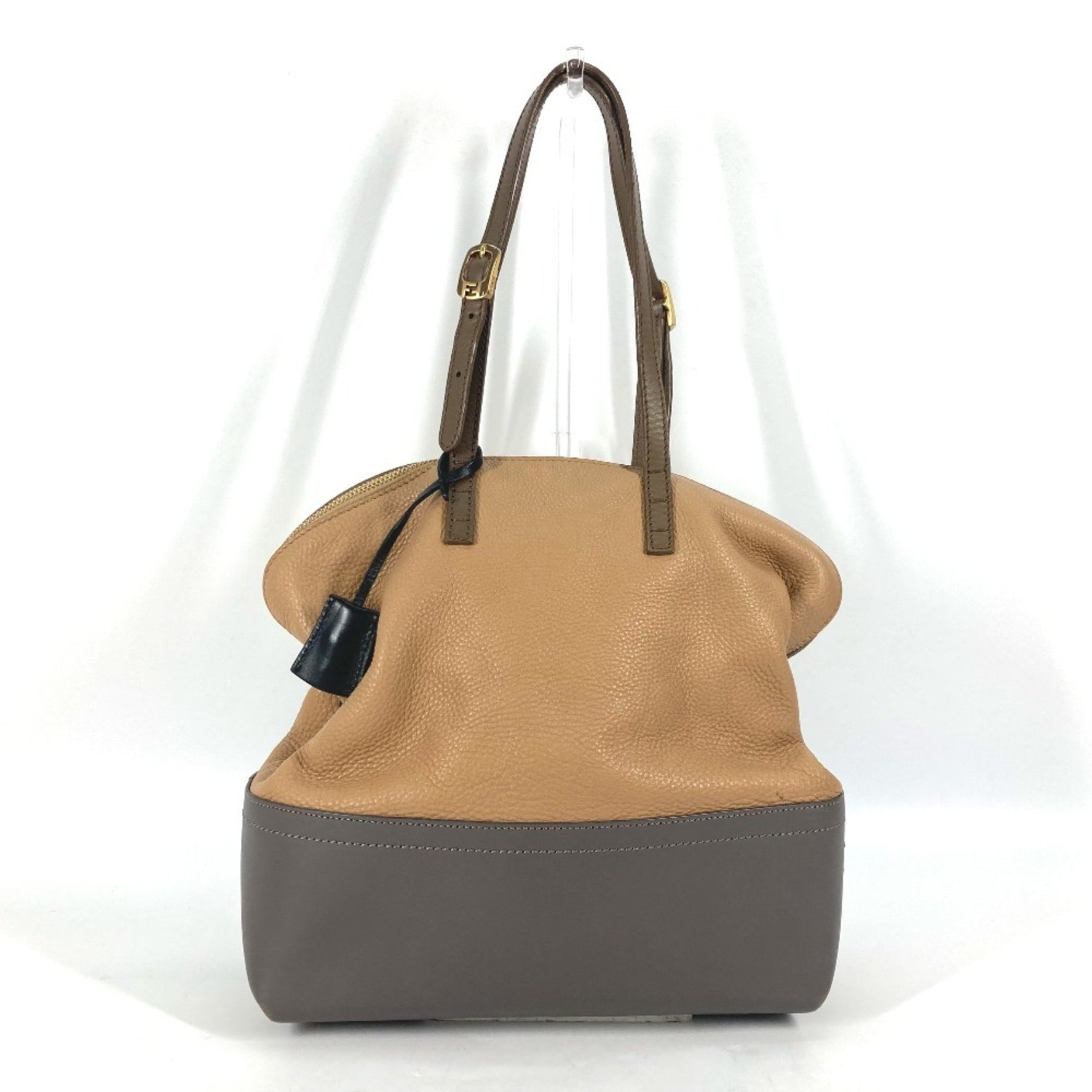 FENDI Bicolor Selleria Shoulder Bag in Beige Leather