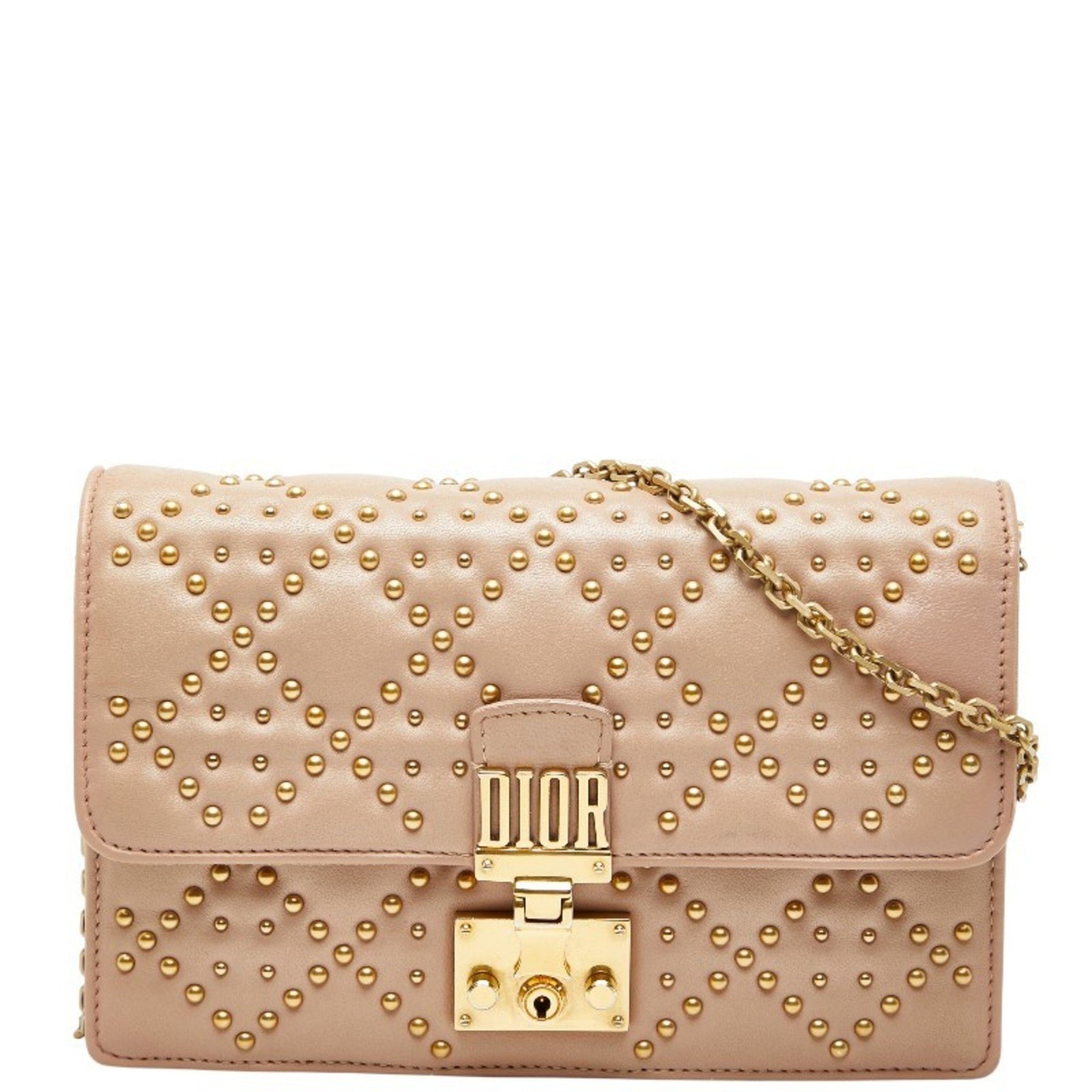 Christian Dior Dior Cannage Stud Chain Wallet Shoulder Bag in Leather
