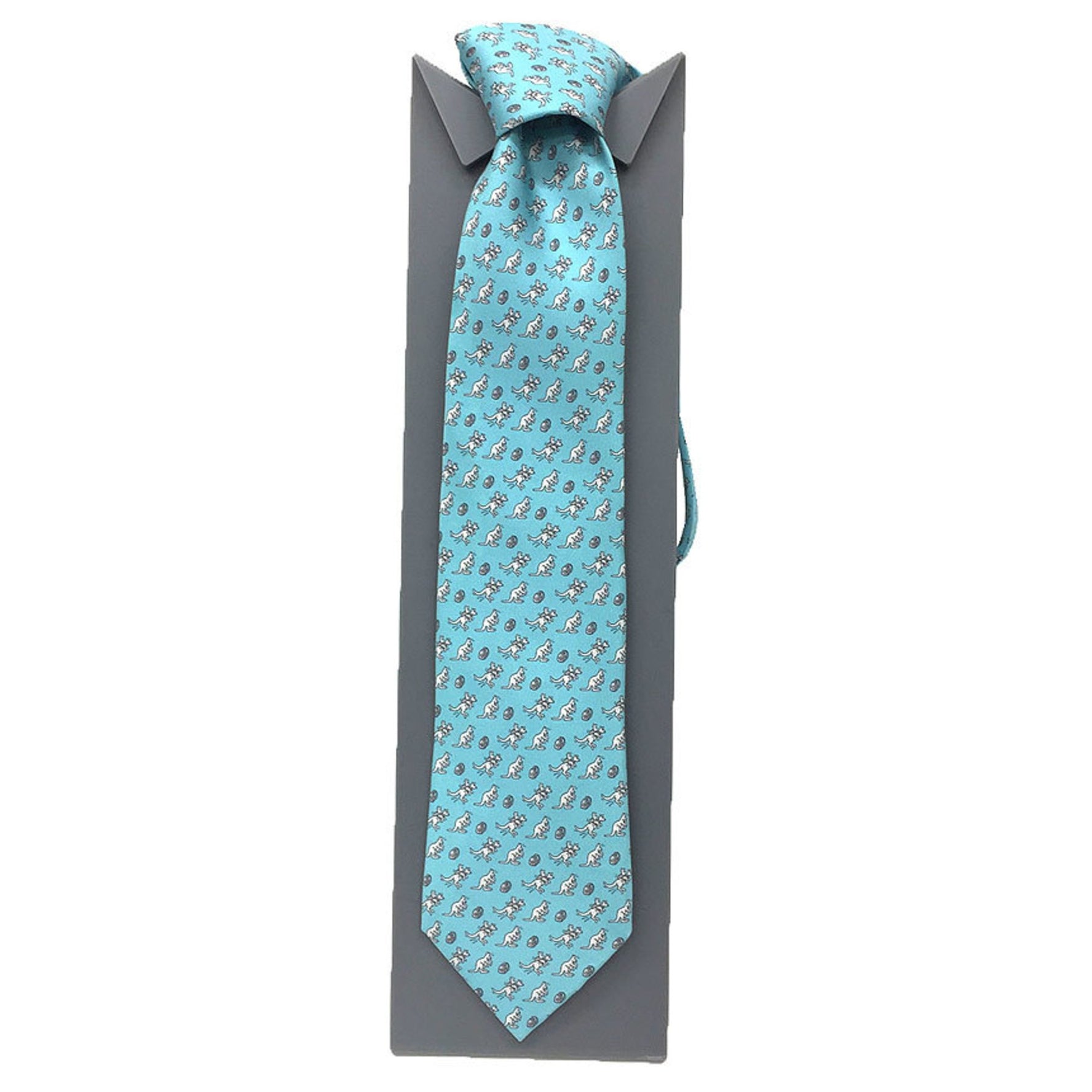 Hermes HERMES Tie Kangaroo 100% Silk Turquoise Men's
