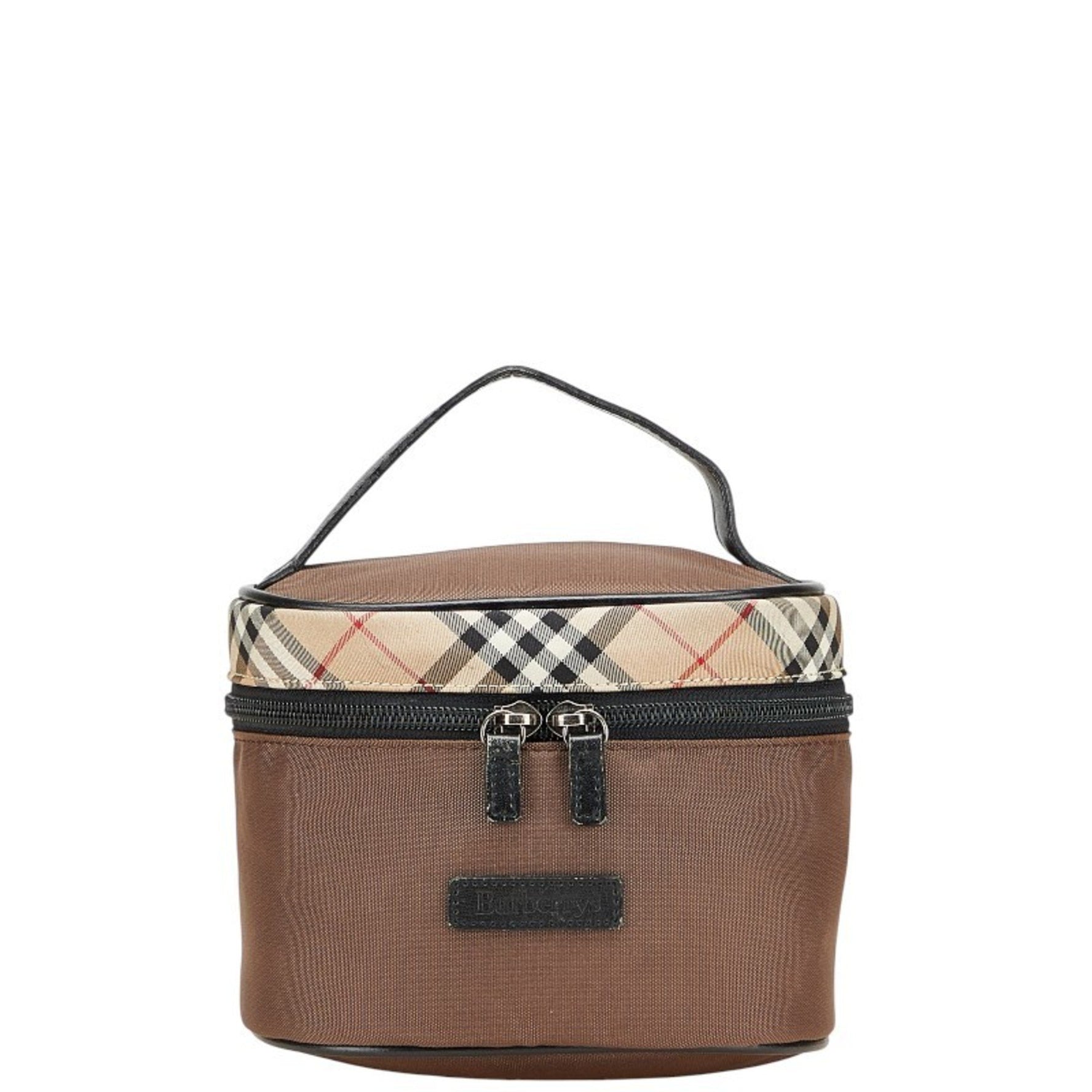 Burberry Nova Check Pouch Vanity Bag in Brown and Black Canvas Leather