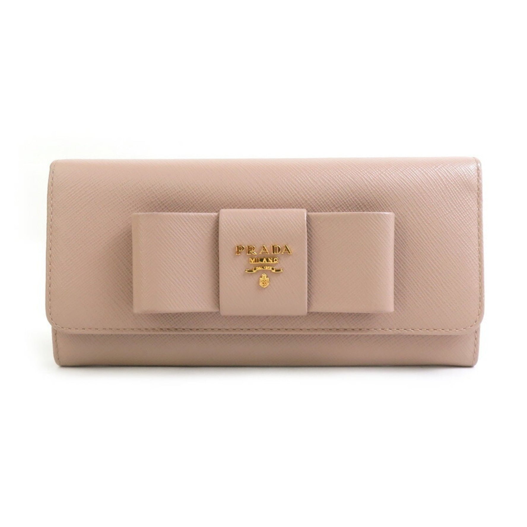 PRADA Bi-fold long wallet in leather, pink beige, for women