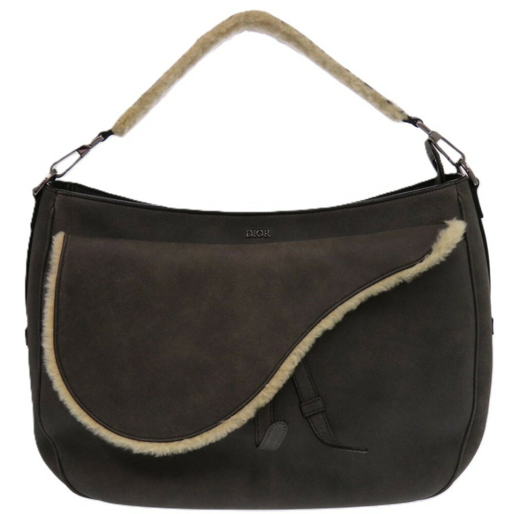 Christian Dior Dior Saddle Shearling 00 BO 0292 Mouton Gray 1145 Shoulder Bag