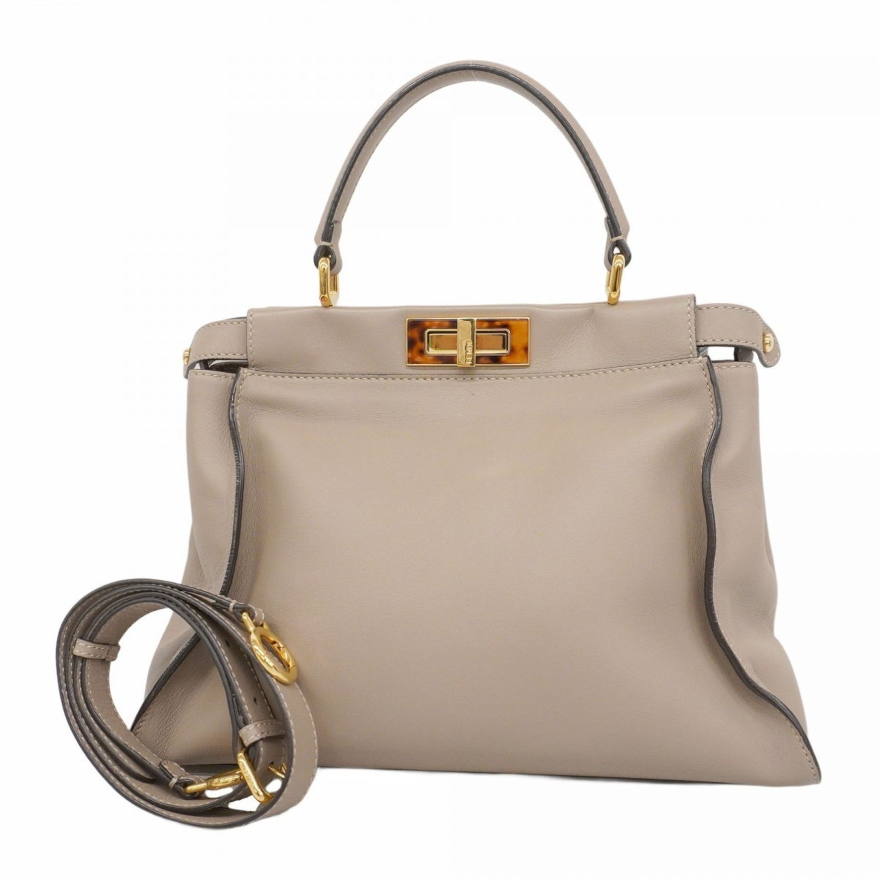 Fendi Peekaboo Leather Handbag, Beige, Women's