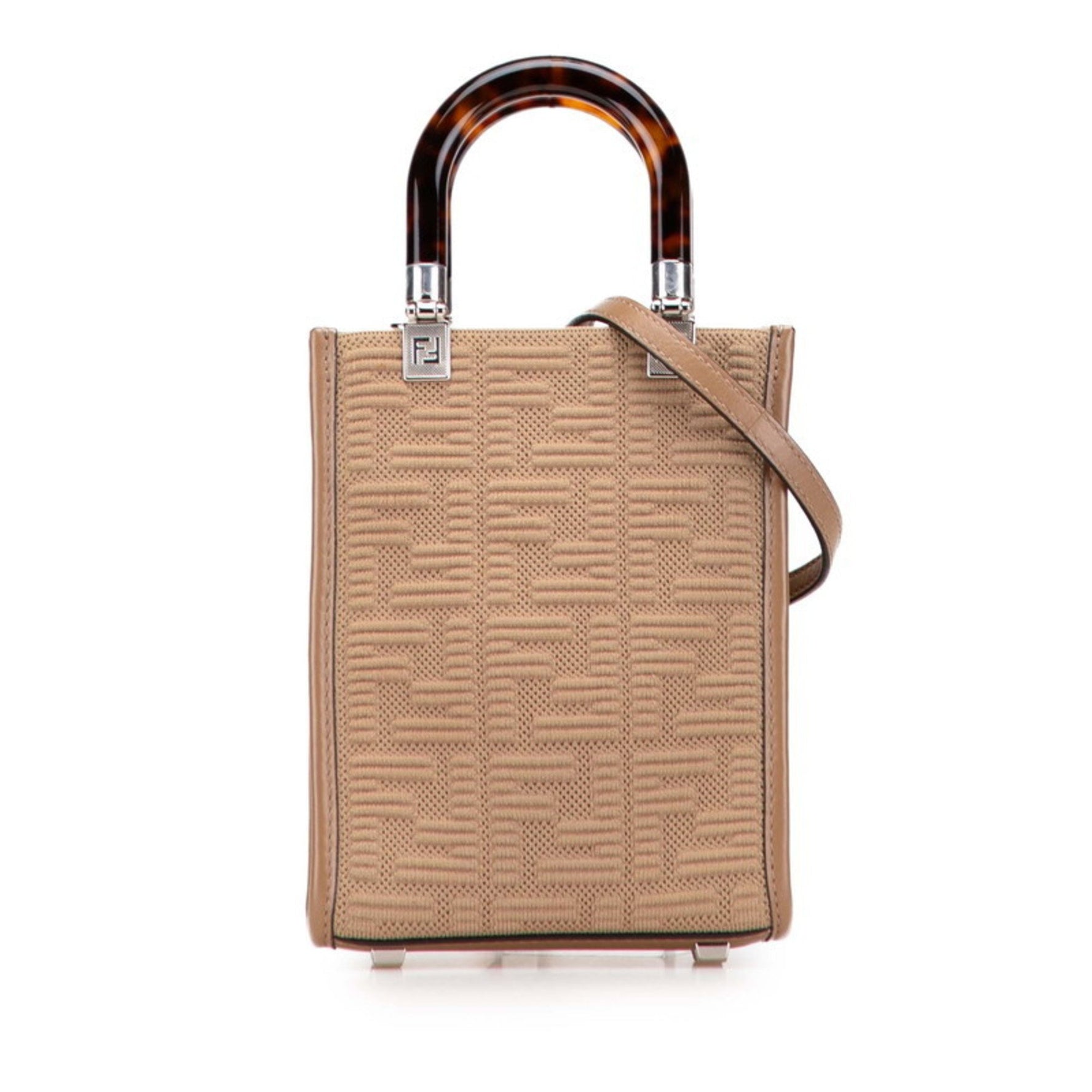 FENDI Zucca Sunshine Shopper Mini Tote Bag/Shoulder Bag, Canvas and Leather