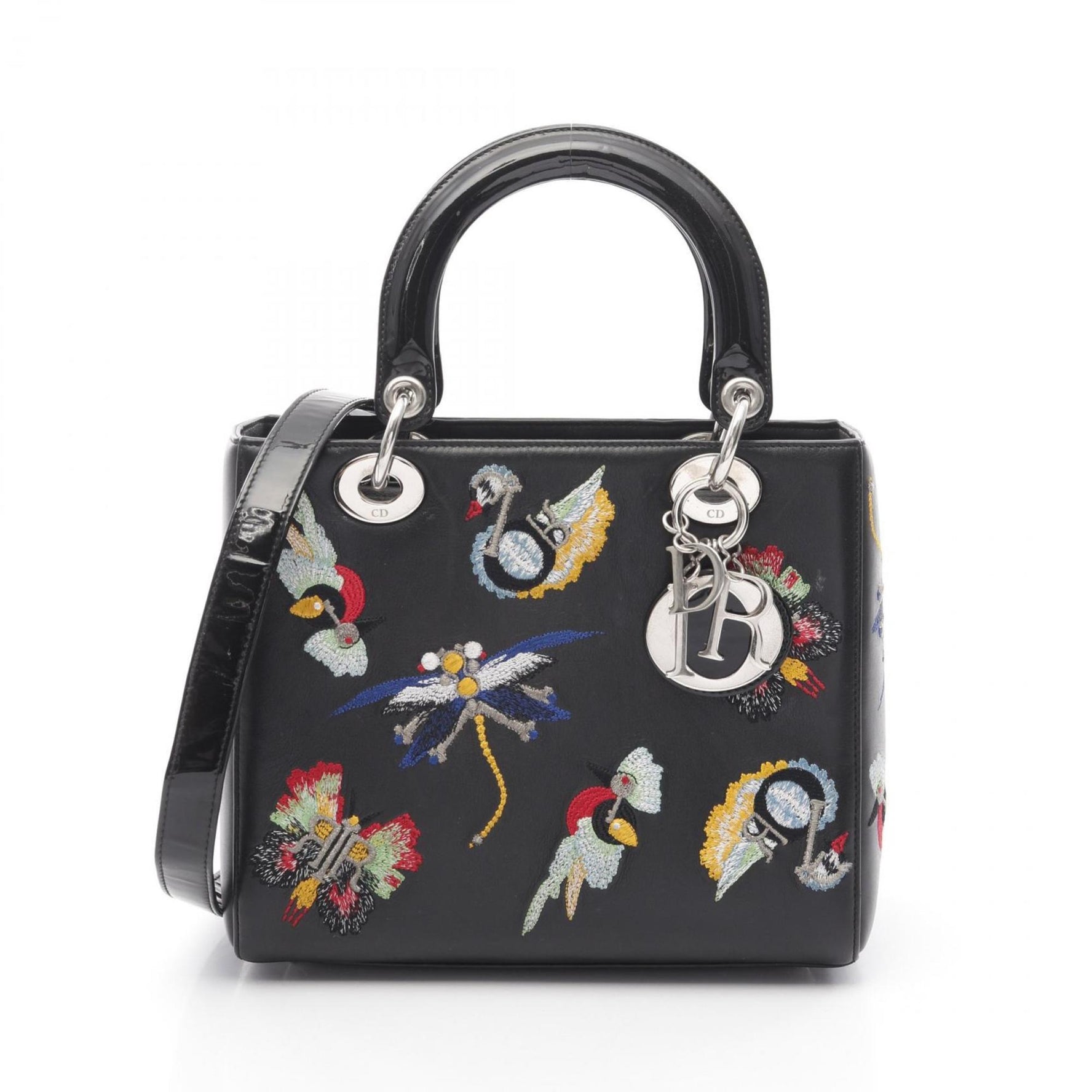 Christian Dior Dior Lady handbag in calfskin leather with enamel, black