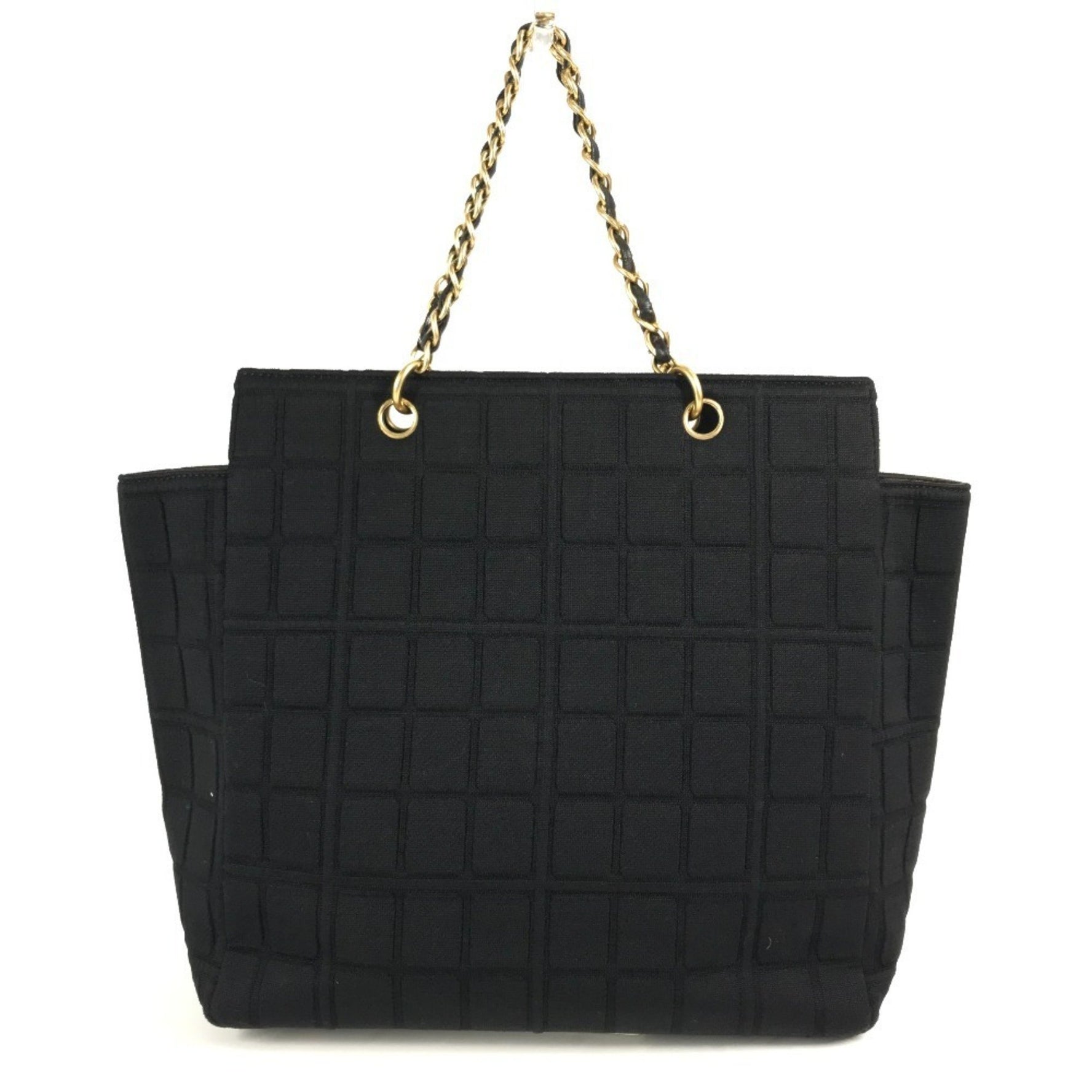 CHANEL CC Coco Mark Chocolate Bar Tote Bag with Double Chain Shoulder in