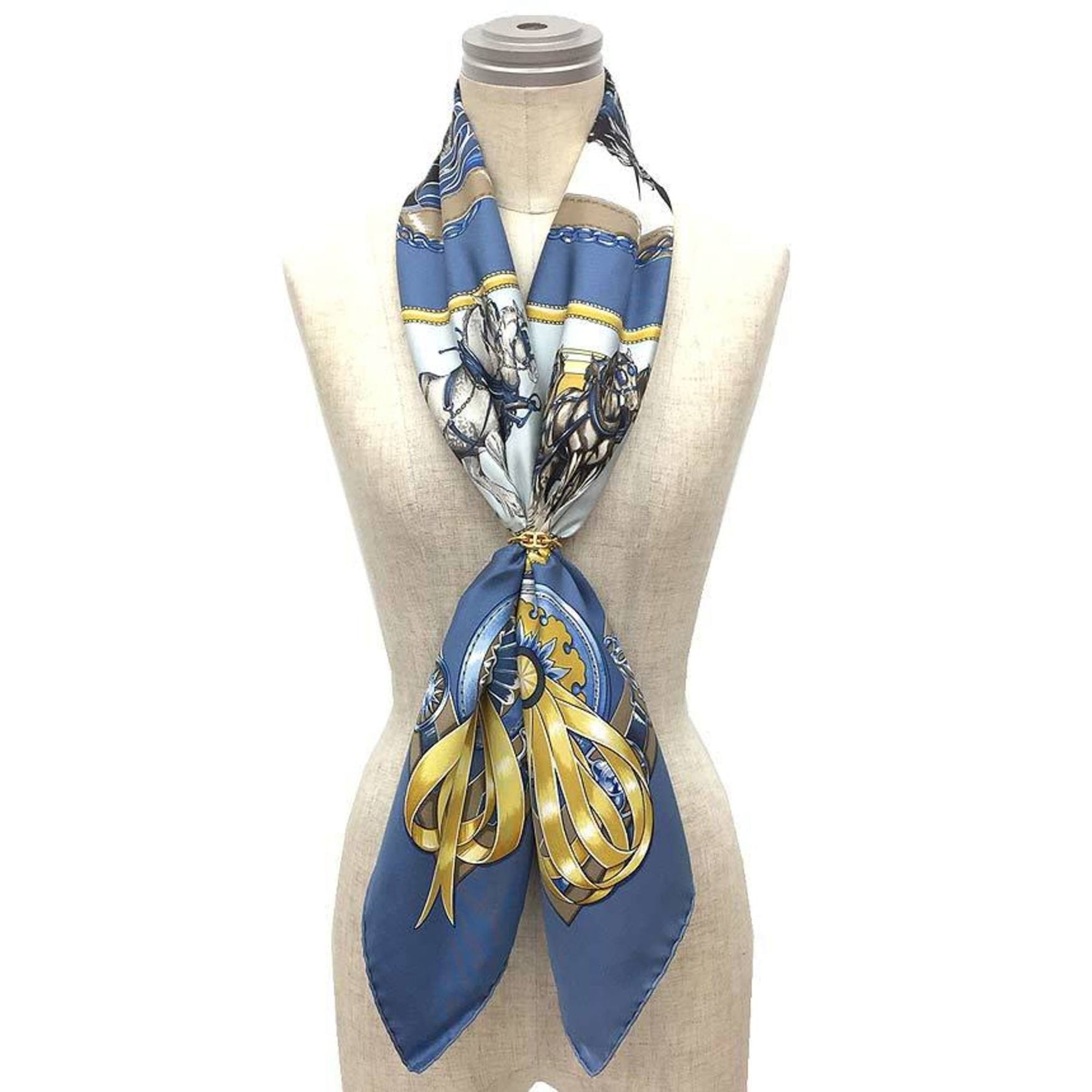 HERMES Scarf Muffler Carre 90 CHEVAUX DE TRAIT Draft Horse Bamba 100% Silk