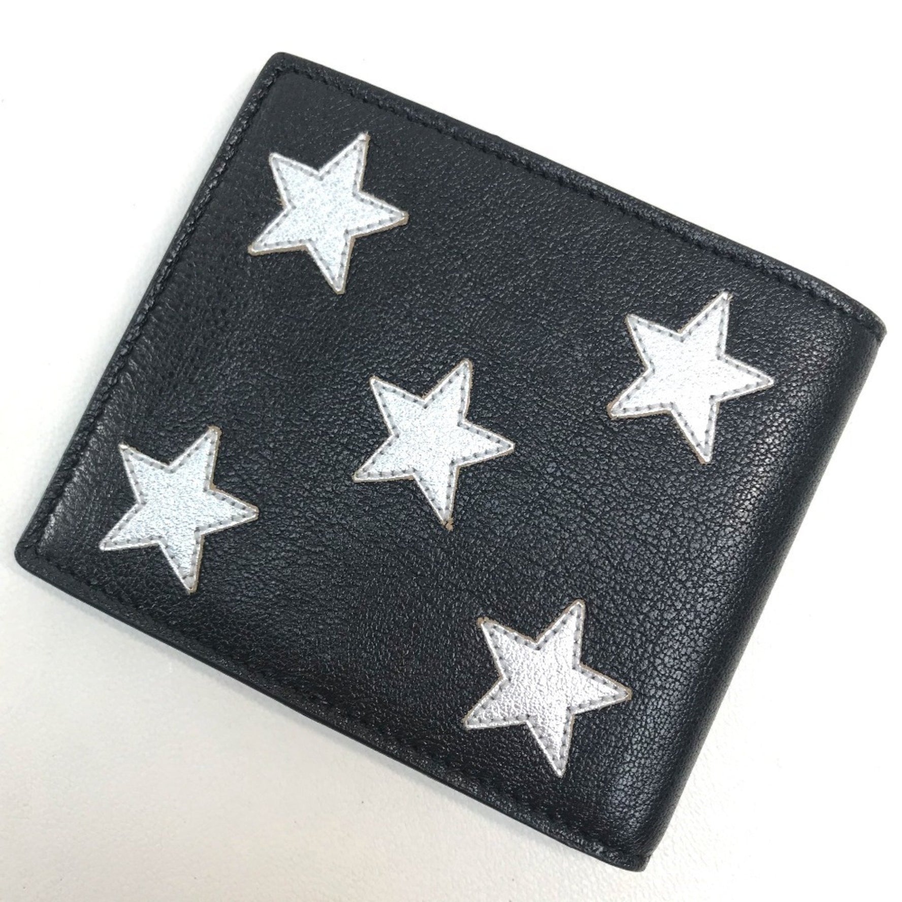 SAINT LAURENT Saint Laurent Paris Star Patchwork Bi-fold Wallet Leather Men's Black x Silver