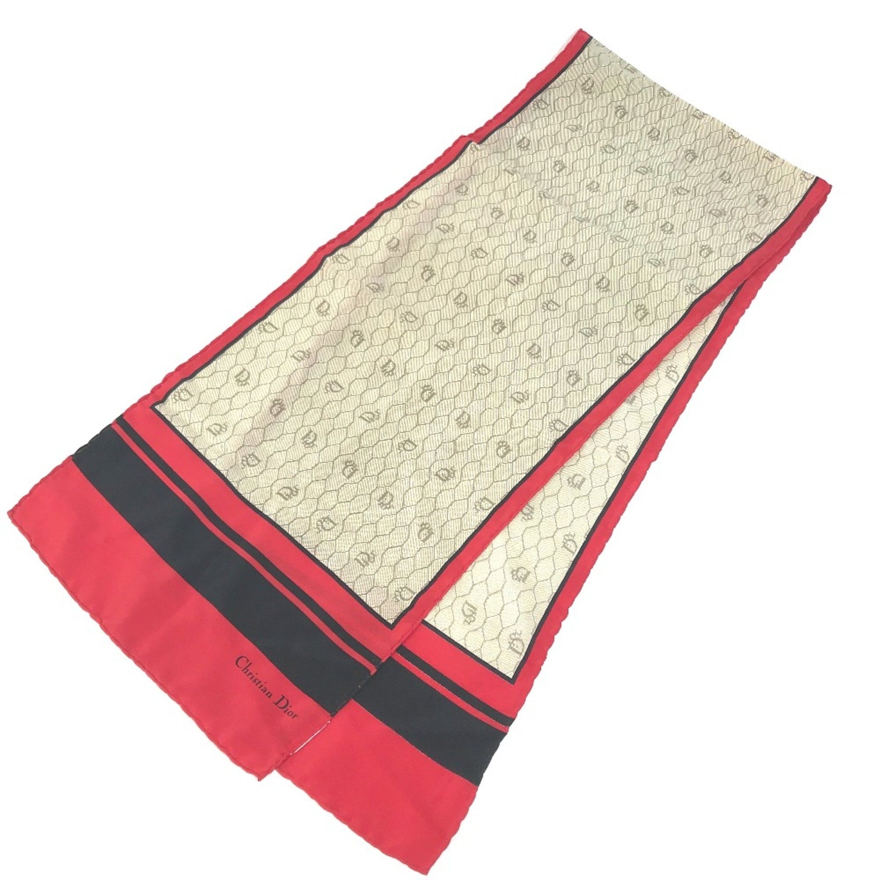 Christian Dior Honeycomb handkerchief Scarf x Red x Black