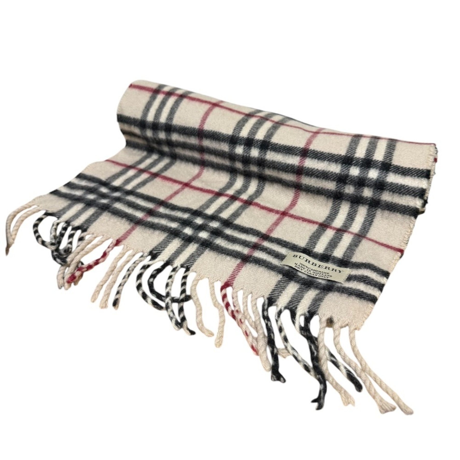 BURBERRY Nova Check Pattern 100% Cashmere Fringe Scarf Beige Women's