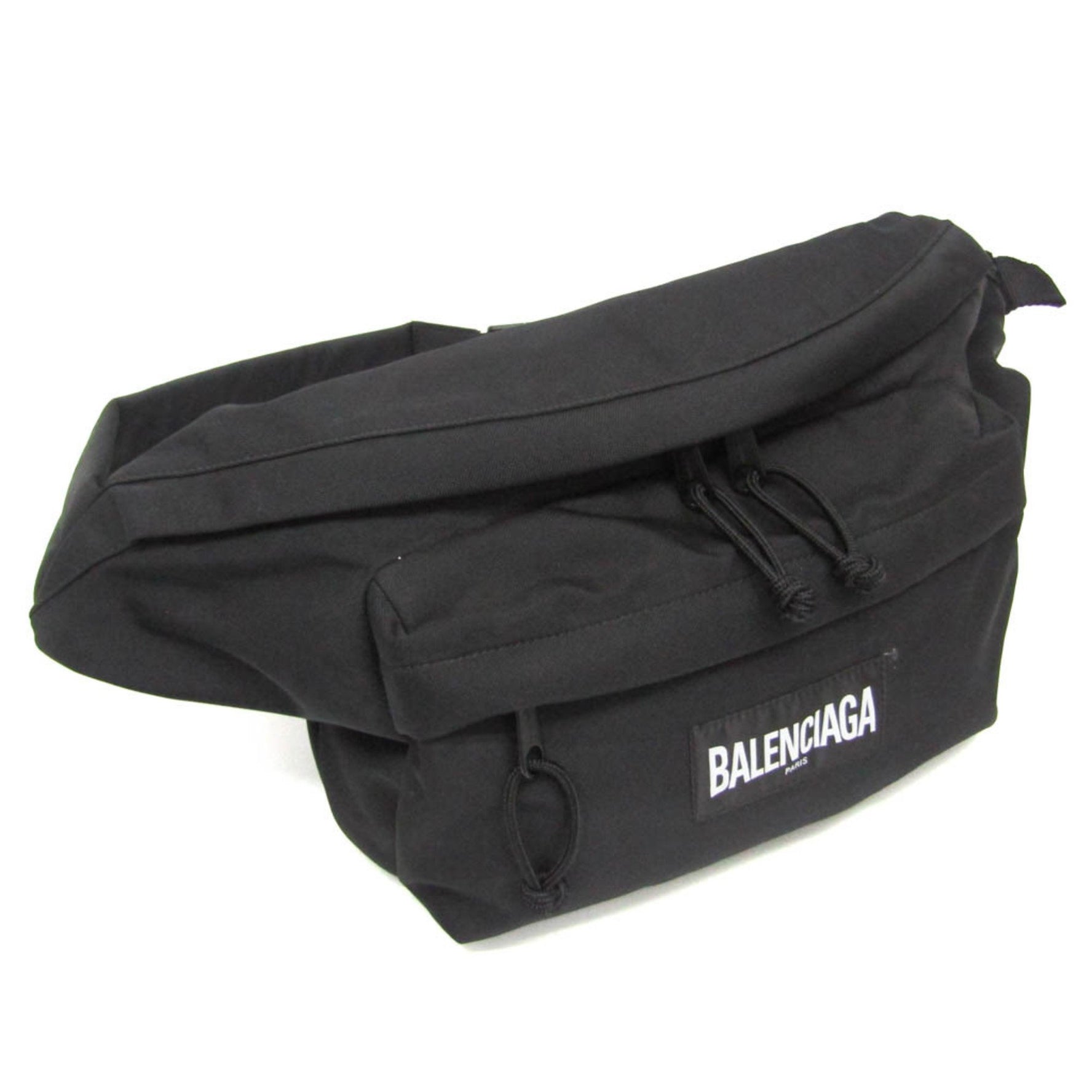 Balenciaga Logo Women,Men Nylon Canvas Fanny Pack,Sling Bag Black