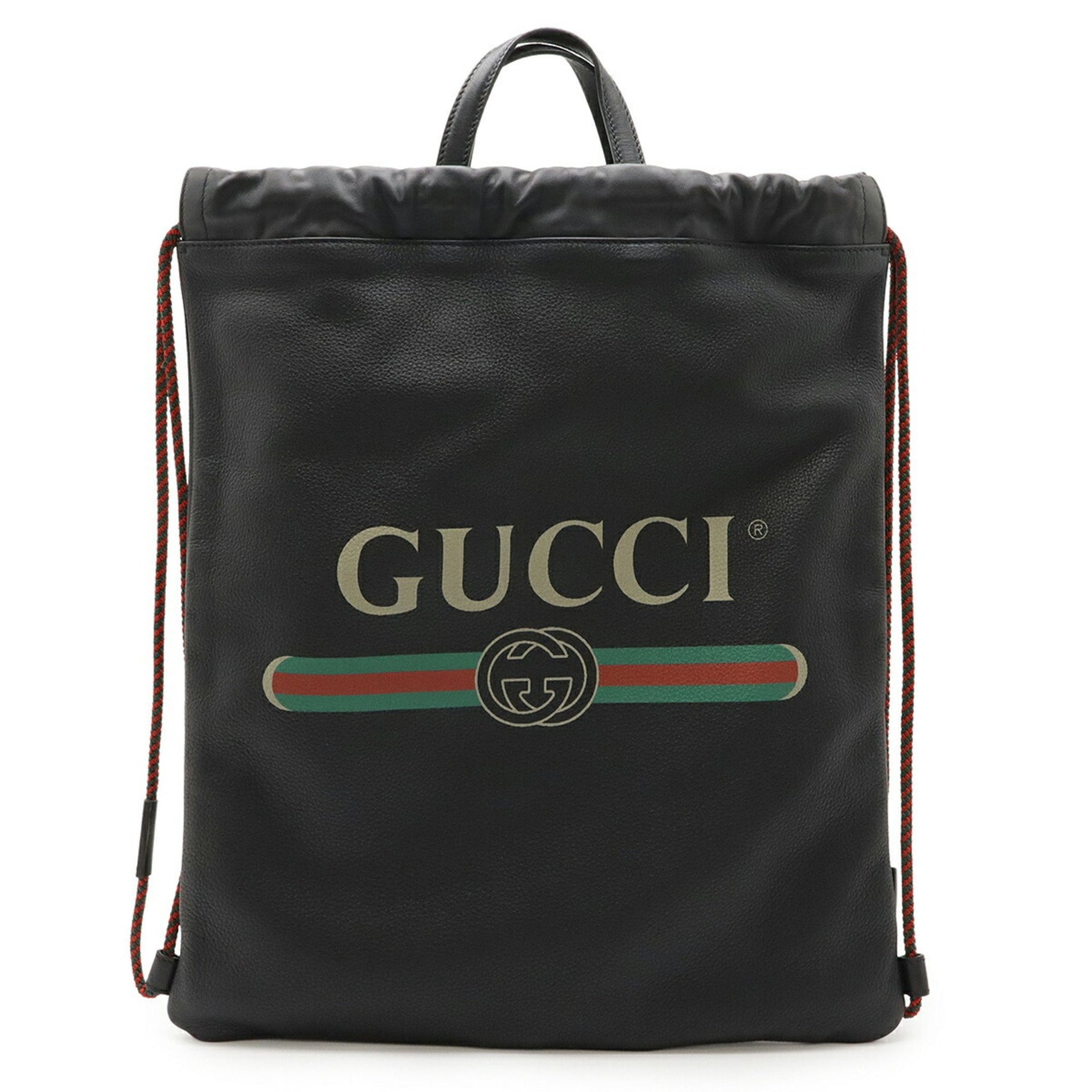 GUCCI Print Coco Capitan Drawstring Backpack/Tote Bag in Black Leather (Product Code: