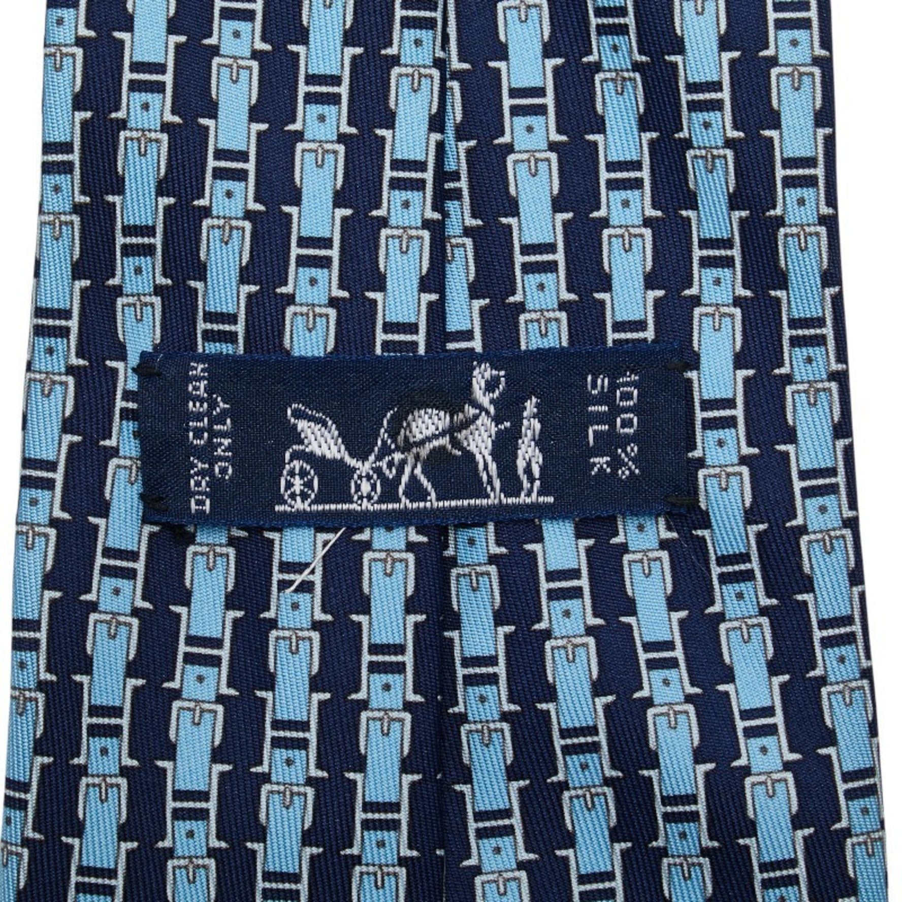 Hermes Belt Pattern Tie, Navy and Light Blue Silk