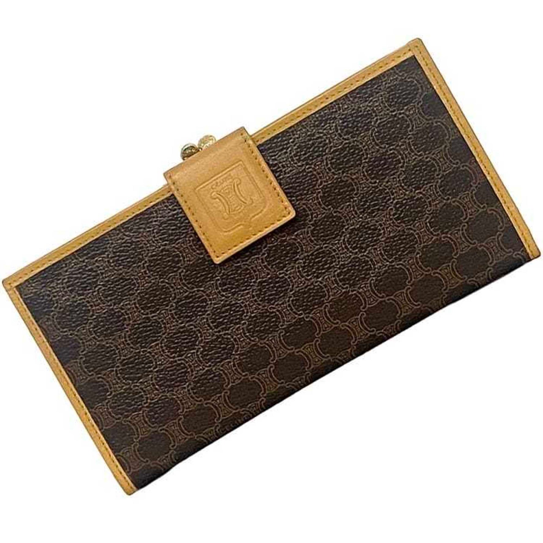 Celine Bi-fold Long Wallet Brown Beige Macadam PVC Leather Folding