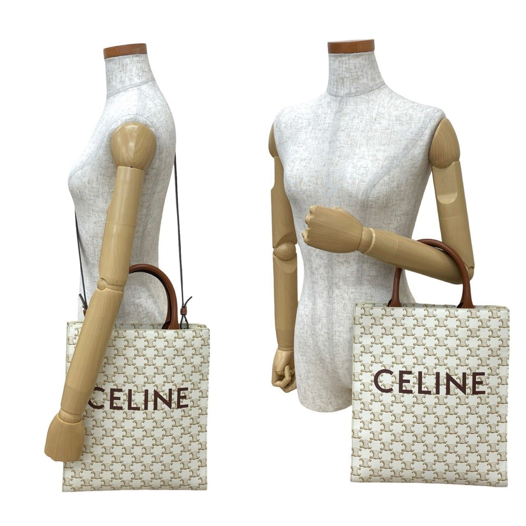 CELINE Vertical Cabas Small Leather Handbag/Tote/Shoulder Bag in White and Brown